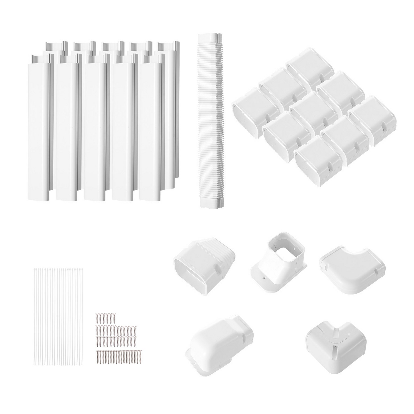 VEVOR Mini Split Line Set Cover 76.2mm W 5400mm L, PVC Decorative Pipe Line Cover For Air Conditioner with 10 Straight Ducts & Full Components Easy to Install, Paintable for Heat Pumps, White