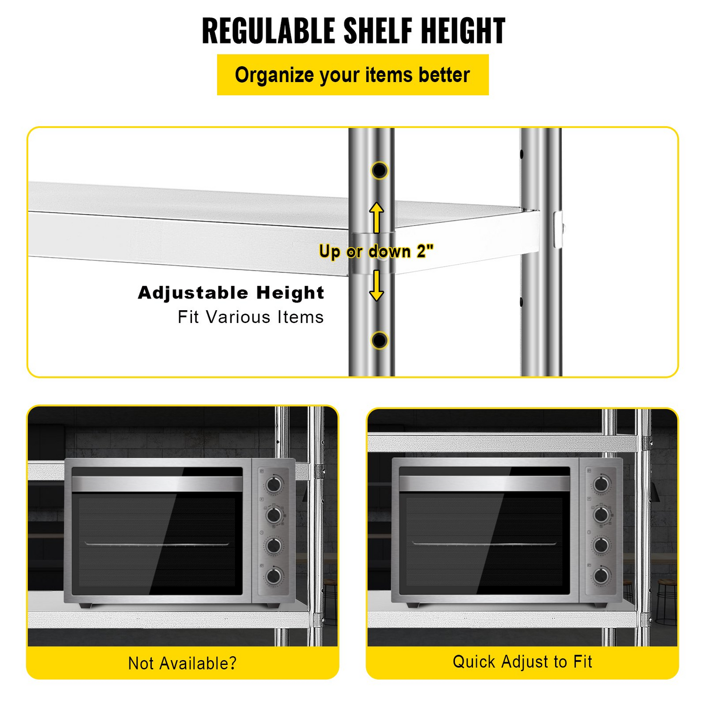 VEVOR Storage Shelf, 5-Tier Storage Shelving Unit, Stainless Steel Garage Shelf, 180.1 x 45 x 180.1 cm Heavy Duty Storage Shelving, 748.4 kg Total Capacity with Adjustable Height