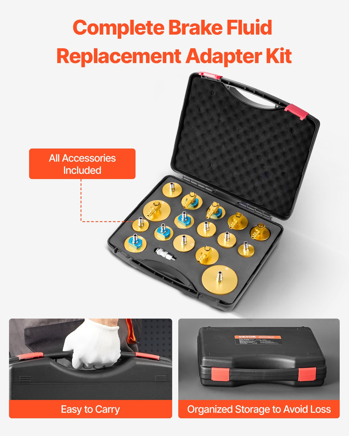 VEVOR 17 Pcs Brake Master Bleeder Kit Brake Bleeder Adapter Set for Most Vehicles