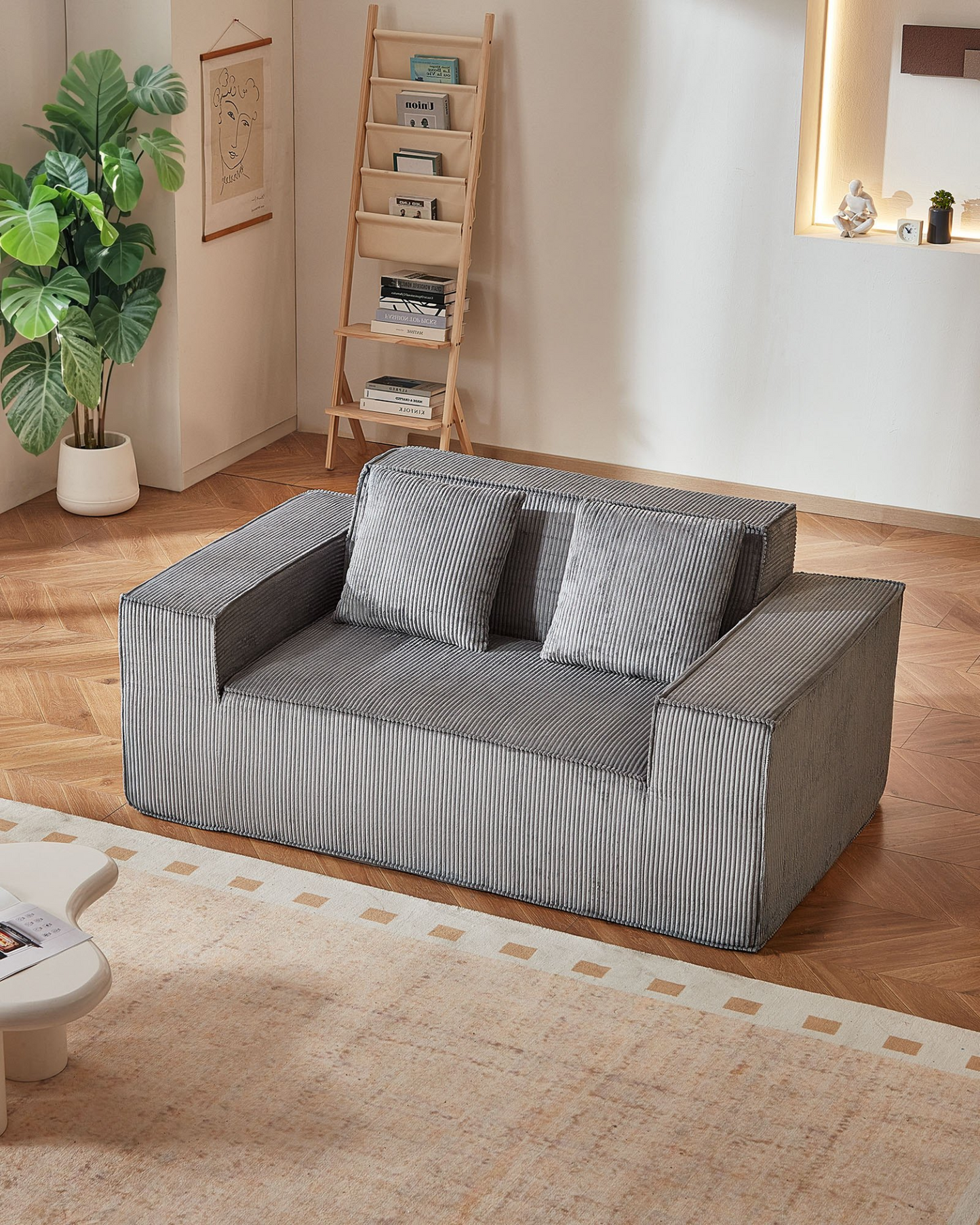 VEVOR Loveseat Sofa 63 in 2-Seats Small Corduroy Couch No Assembly Required Gray