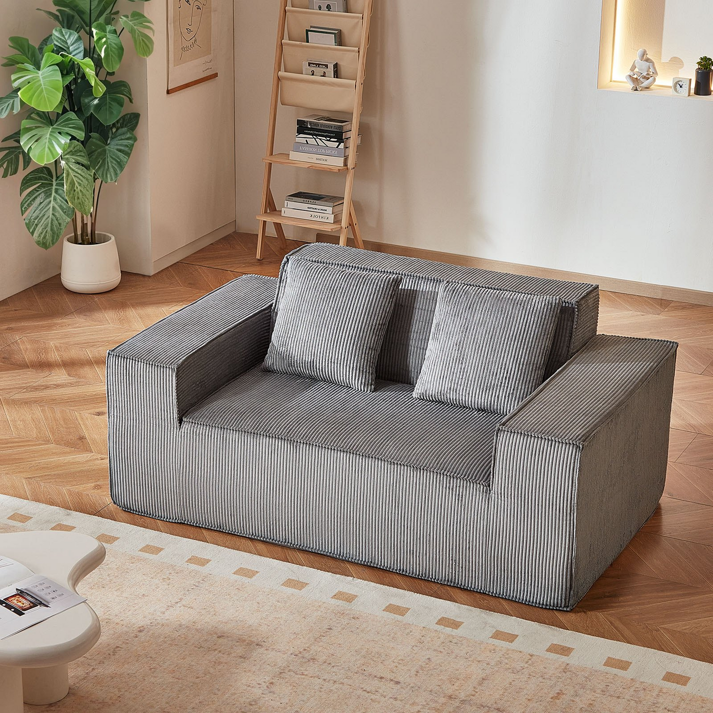 VEVOR Loveseat Sofa 63 in 2-Seats Small Corduroy Couch No Assembly Required Gray