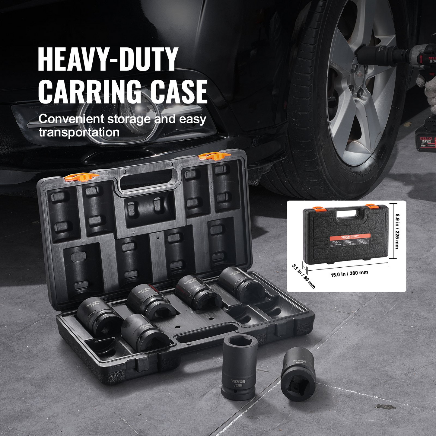VEVOR Impact Sockets Set 8pcs 6-Point 2.5 cm Drive Bit Ratchet Tool Kit Case