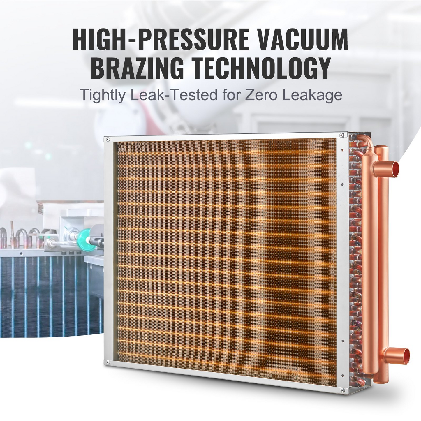 VEVOR 18"x 20"/45.7 x 50.8 cm Heat Exchanger Water to Air 3-Row 3/8"/ 1 cm Copper Ports 242 Fins