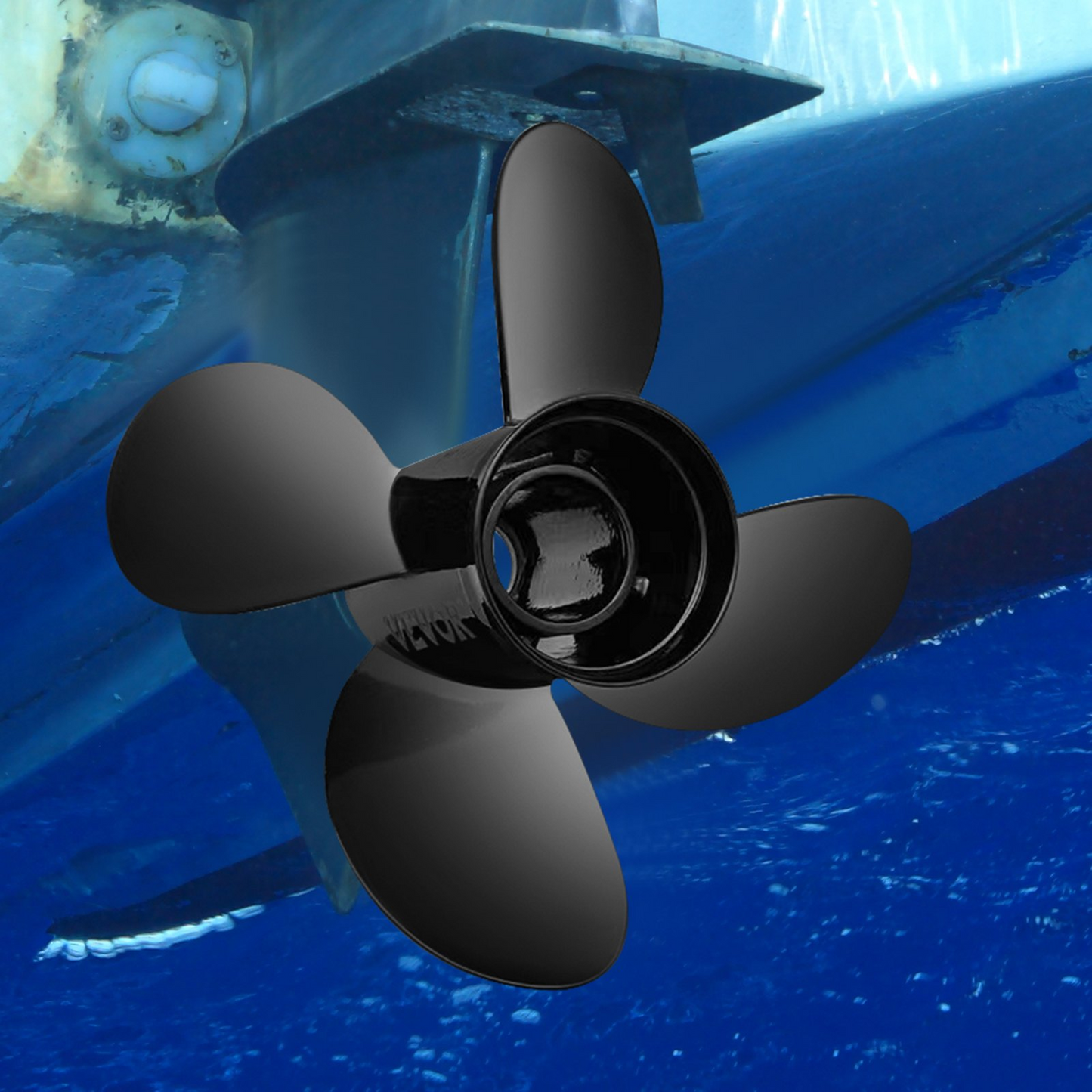 VEVOR Outboard Propeller, Replace for OEM 48-8M0084495, 4 Blades 14" x 19" Aluminium Boat Propeller, Compatible with 135-300HP 2-Stroke & 4-Stroke Outboards, Alpha&Bravo I Stern-Drives, RH