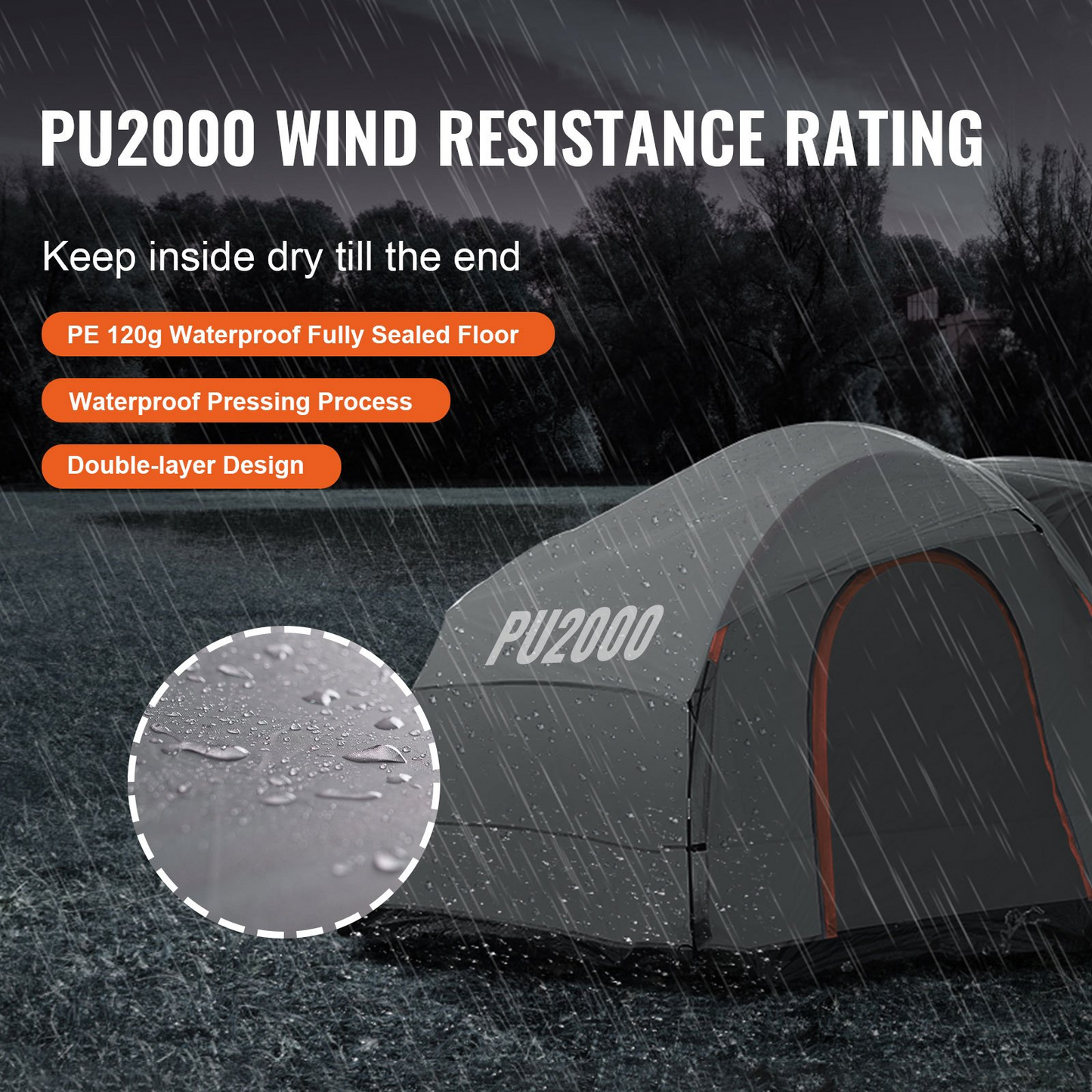VEVOR SUV Camping Tent, 8'-8' SUV Tent Attachment for Camping with Rain Layer and Carry Bag, Waterproof PU2000mm Double Layer Truck Tent, Accommodate 6-8 Person, Rear Tent for Van Hatch Tailgate