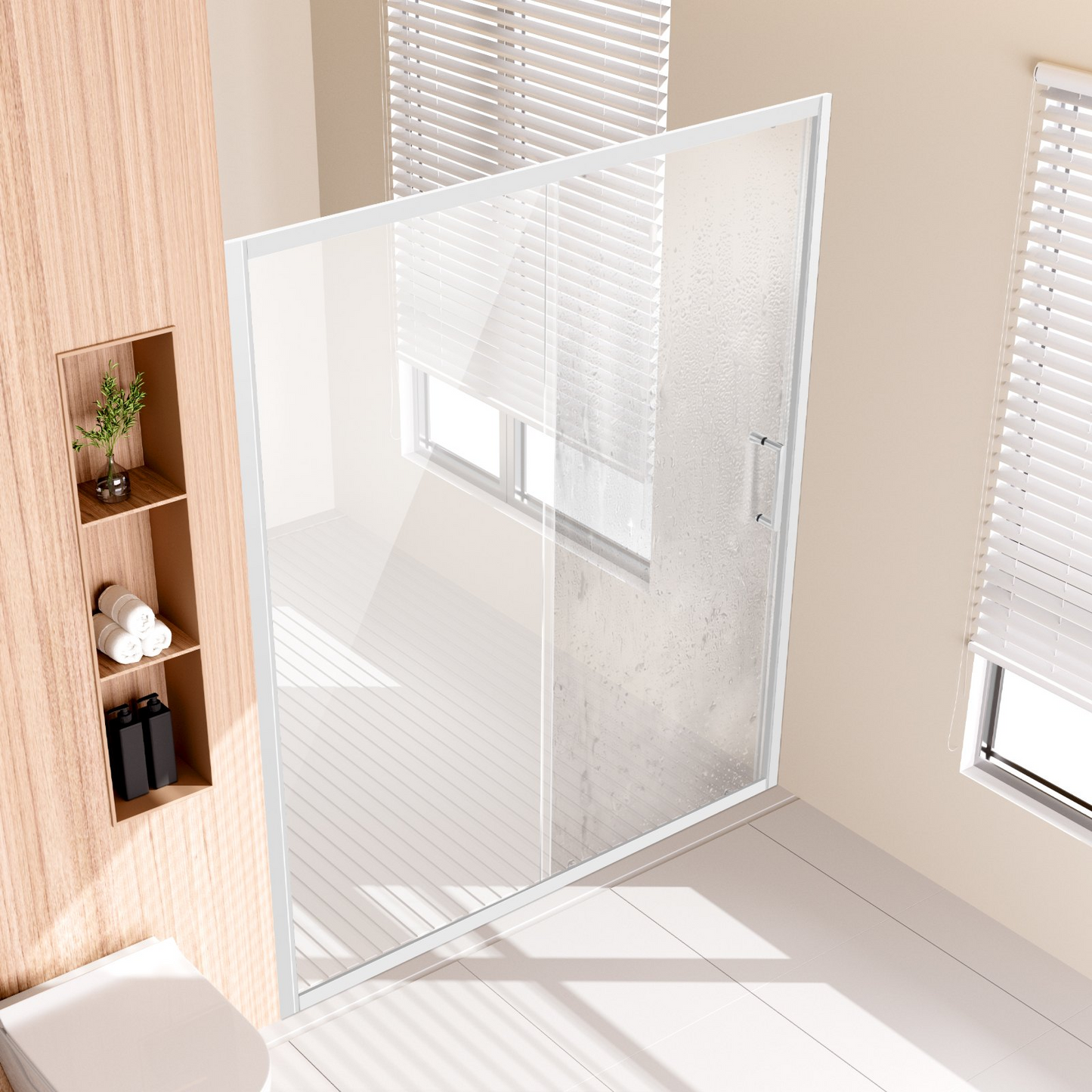 VEVOR Semi-frameless Shower Door 57.7-59" x 70" SGCC Tempered Glass 1/4" Chrome