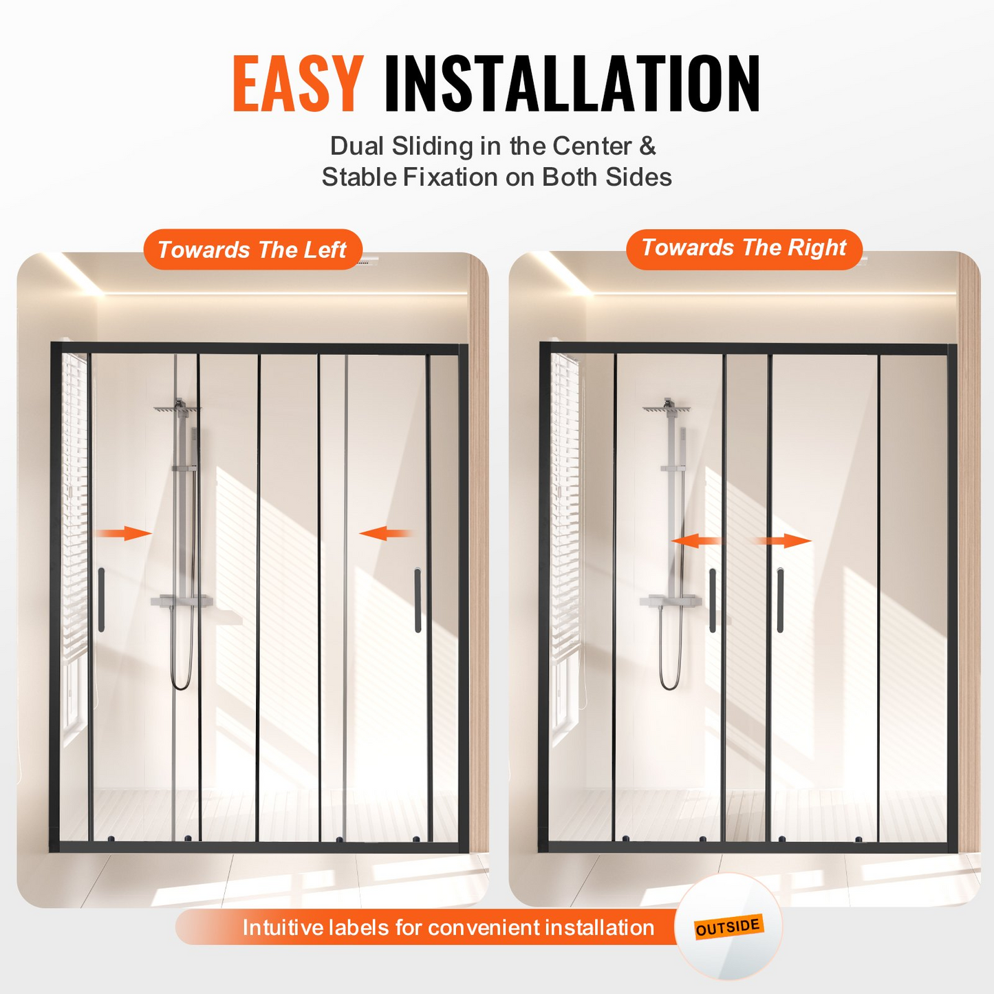 VEVOR Semi-frameless Double Sliding Shower Door SGCC Tempered Glass Matte Black