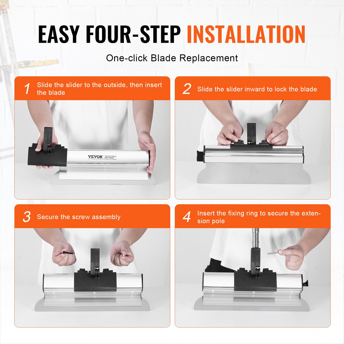 VEVOR Drywall Skimming Blade Set, 7/10/14/16/24 in (17.8/25.4/35.6/40.6/61 cm)Skimming Blades + 34 - 81.6 in/86.4 - 207 cm Extension Handle Pole, Stainless Steel Knife Professional Skim Coat Tools, for Gyprock/WallBoard/Plasterboard