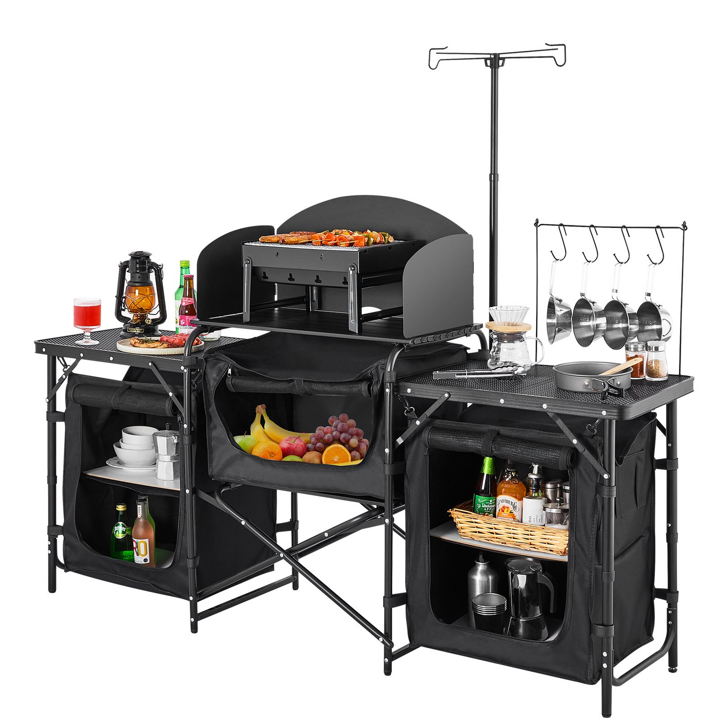 VEVOR Camping Kitchen Table Portable Outdoor Cook Station Windshield Cupboards