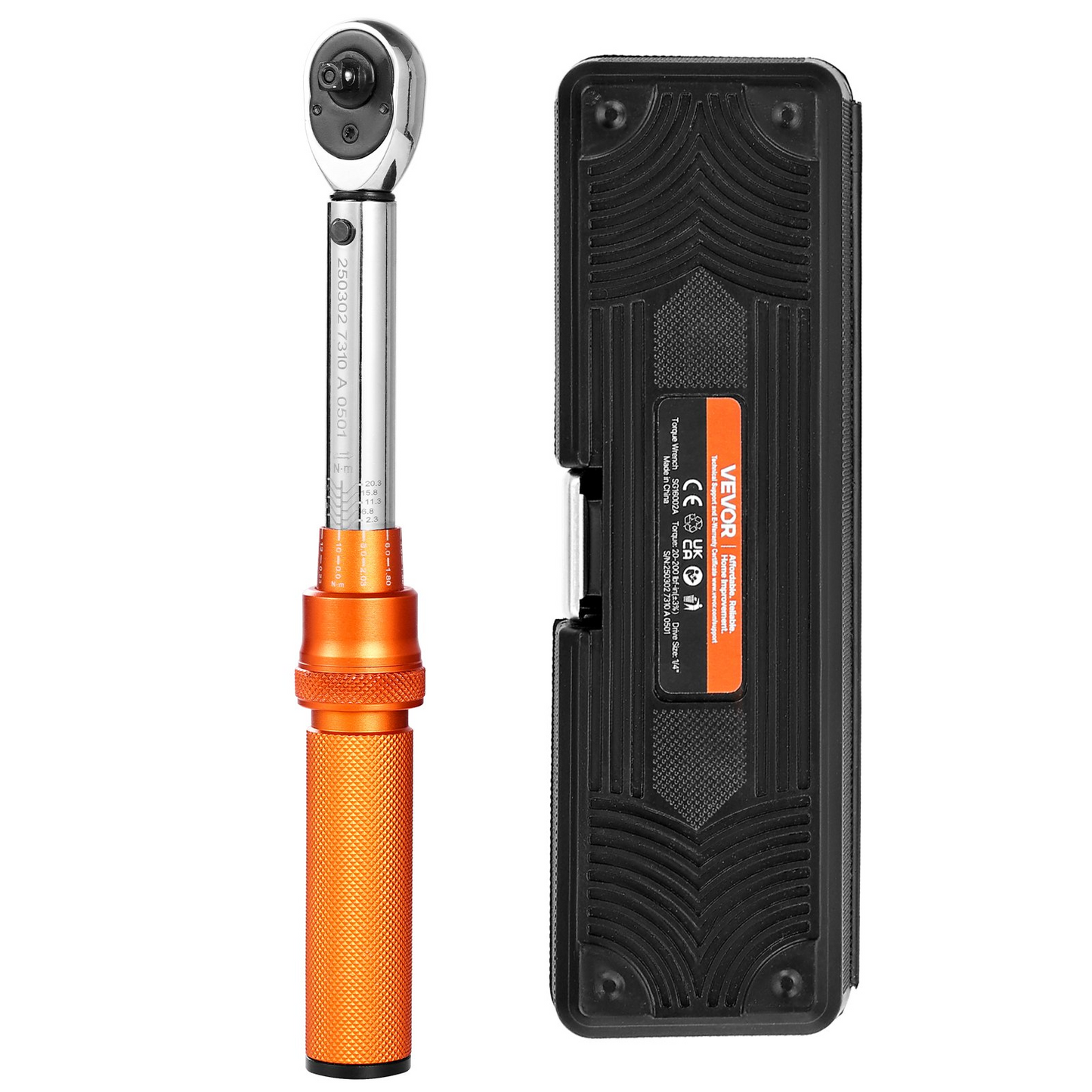 VEVOR Click Torque Wrench Set 1/4 Inch Drive 20-200lbf-in /2.3-22.6N.m Orange