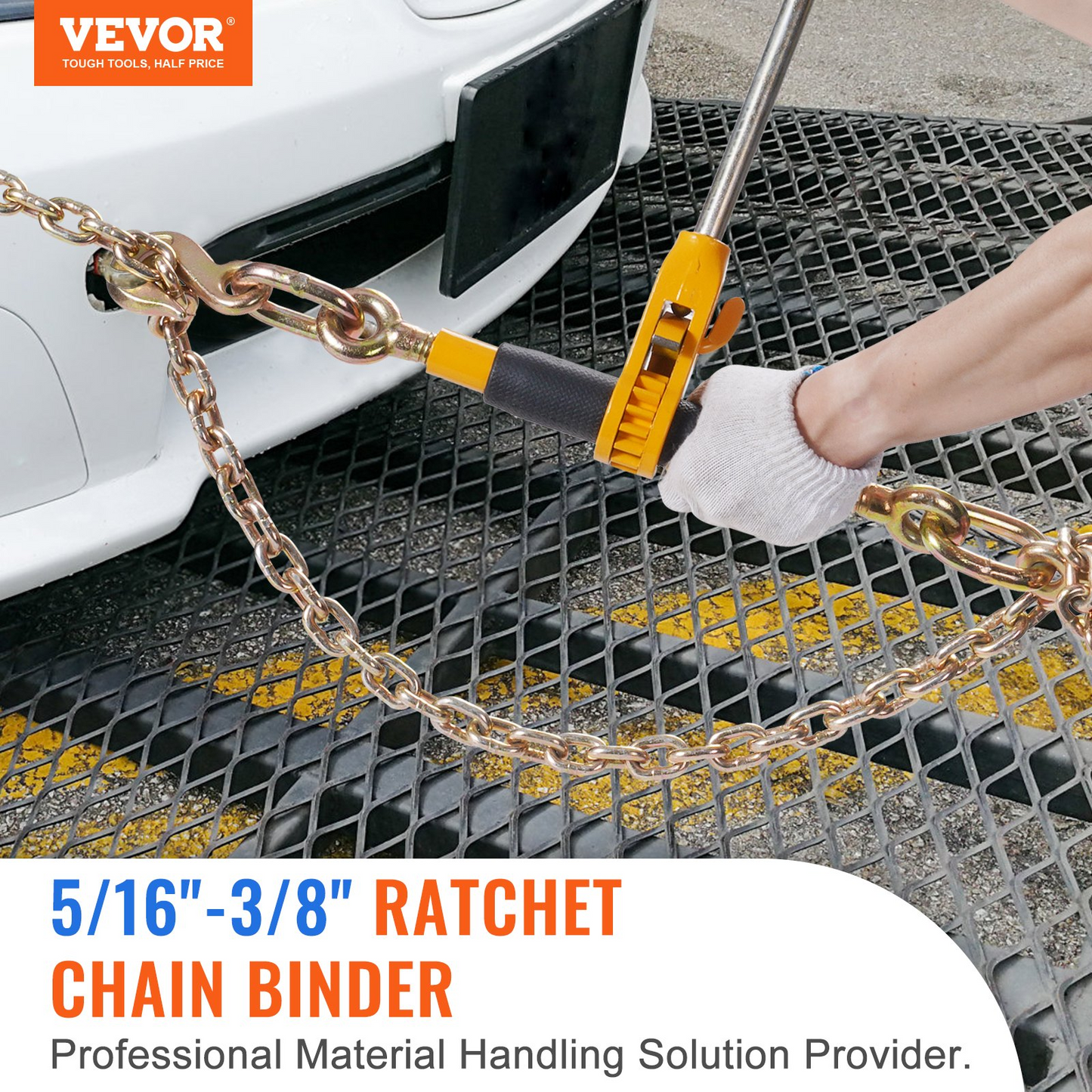 VEVOR Ratchet Chain Binder, 0.8 - 0.9 cm Heavy Duty Load Binders, with G80 Chains 3220 kg Secure Load Limit, Labor-saving Anti-skid Handle, Tie Down Hauling Chain Binders for Flatbed Truck Trailer, 4 P