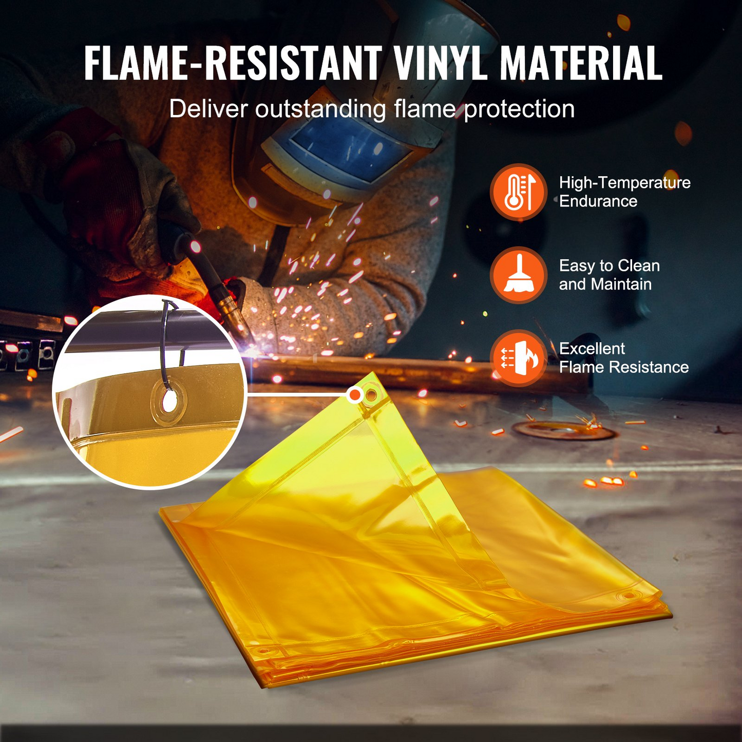 VEVOR Welding Screen with Frame, 6' x 8' Welding Curtain Screen, Flame-Resistant Vinyl Welding Protection Screen on 4 Swivel Wheel (2 Lockable), Moveable & Professional for Workshop/Industrial, Yellow