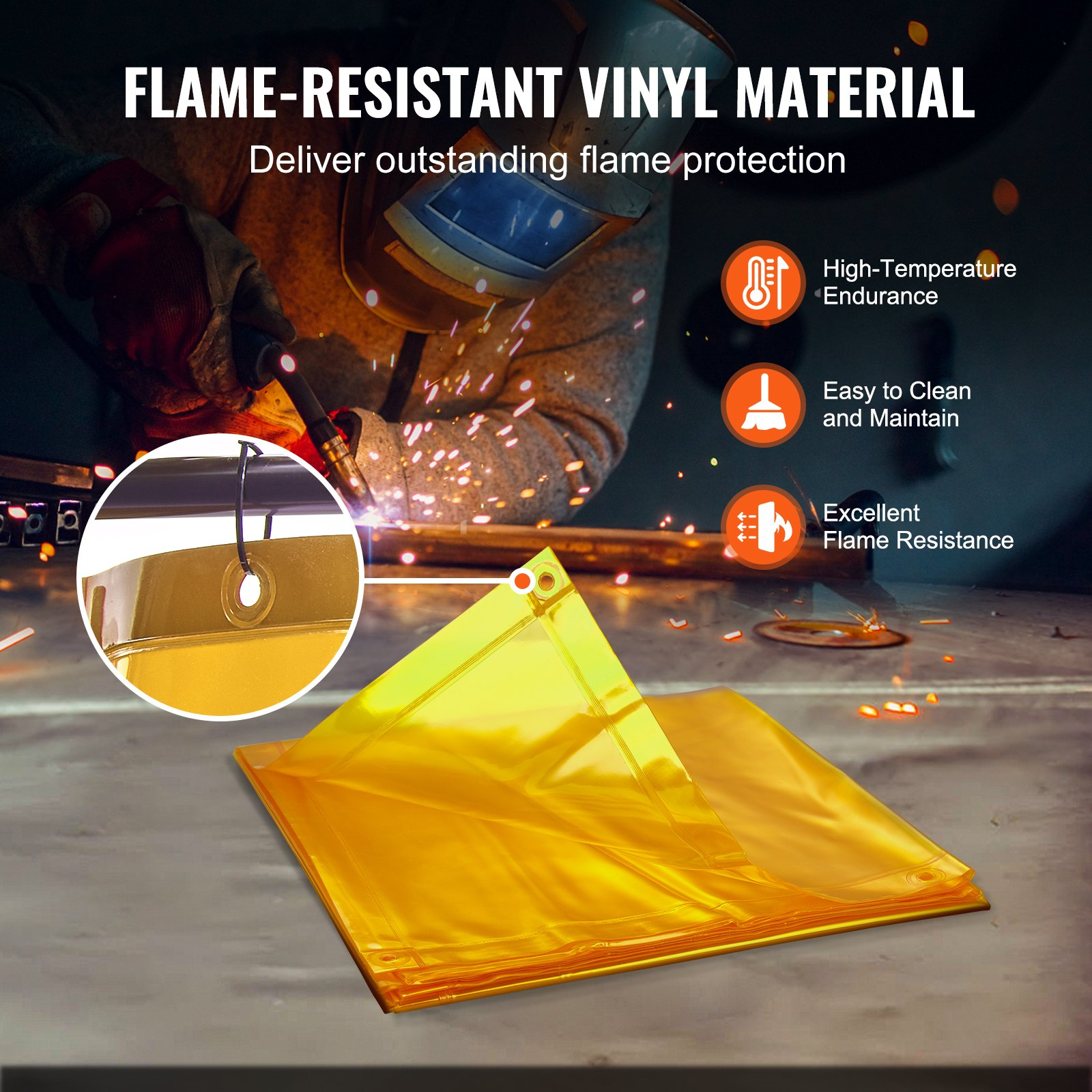 VEVOR Welding Screen with Frame, 6' x 8' Welding Curtain Screen, Flame-Resistant Vinyl Welding Protection Screen on 4 Swivel Wheel (2 Lockable), Moveable & Professional for Workshop/Industrial, Yellow