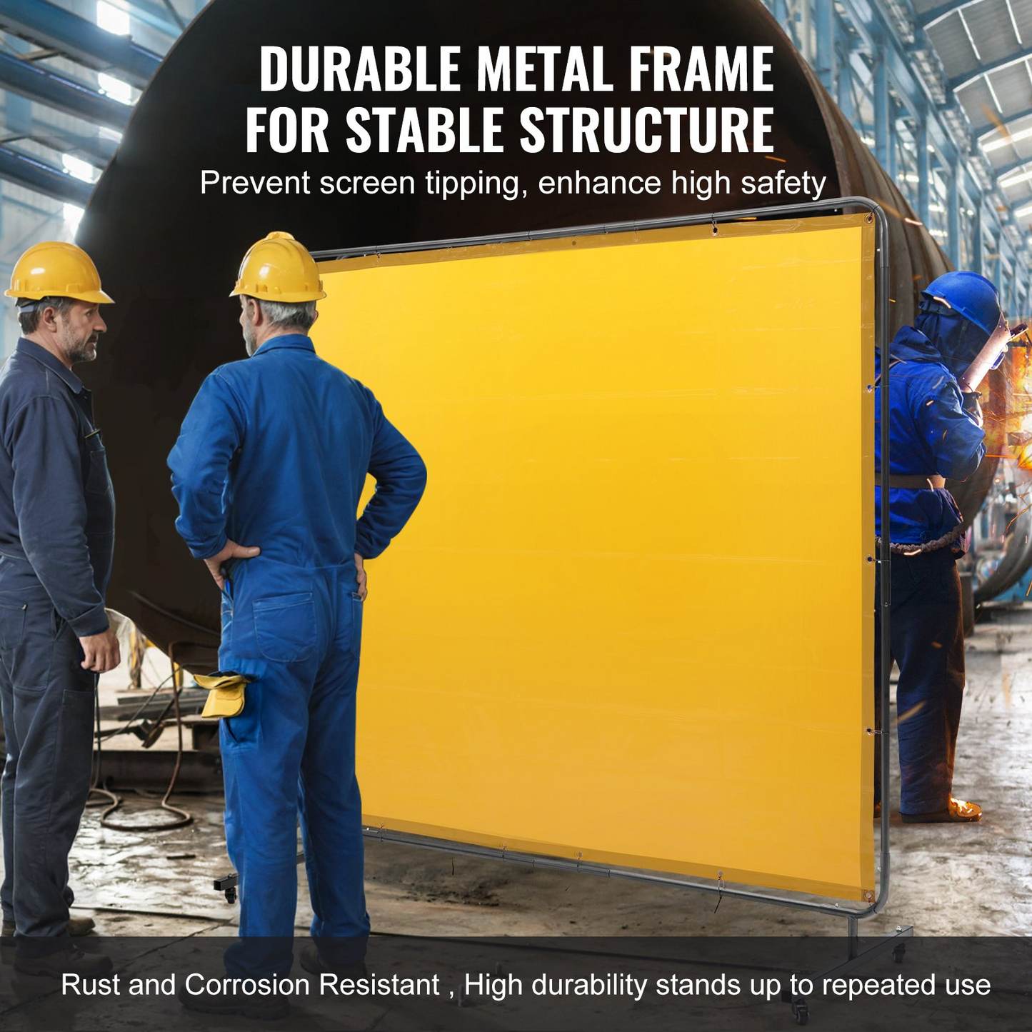 VEVOR Welding Screen with Frame, 6' x 8' Welding Curtain Screen, Flame-Resistant Vinyl Welding Protection Screen on 4 Swivel Wheel (2 Lockable), Moveable & Professional for Workshop/Industrial, Yellow