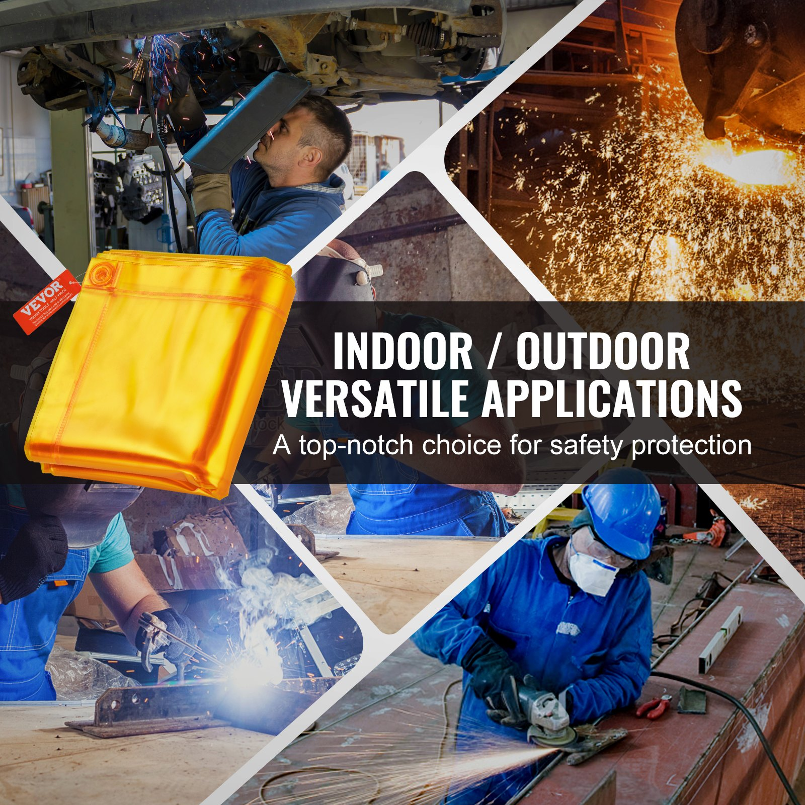 VEVOR Welding Screen with Frame, 6' x 8' Welding Curtain Screen, Flame-Resistant Vinyl Welding Protection Screen on 4 Swivel Wheel (2 Lockable), Moveable & Professional for Workshop/Industrial, Yellow