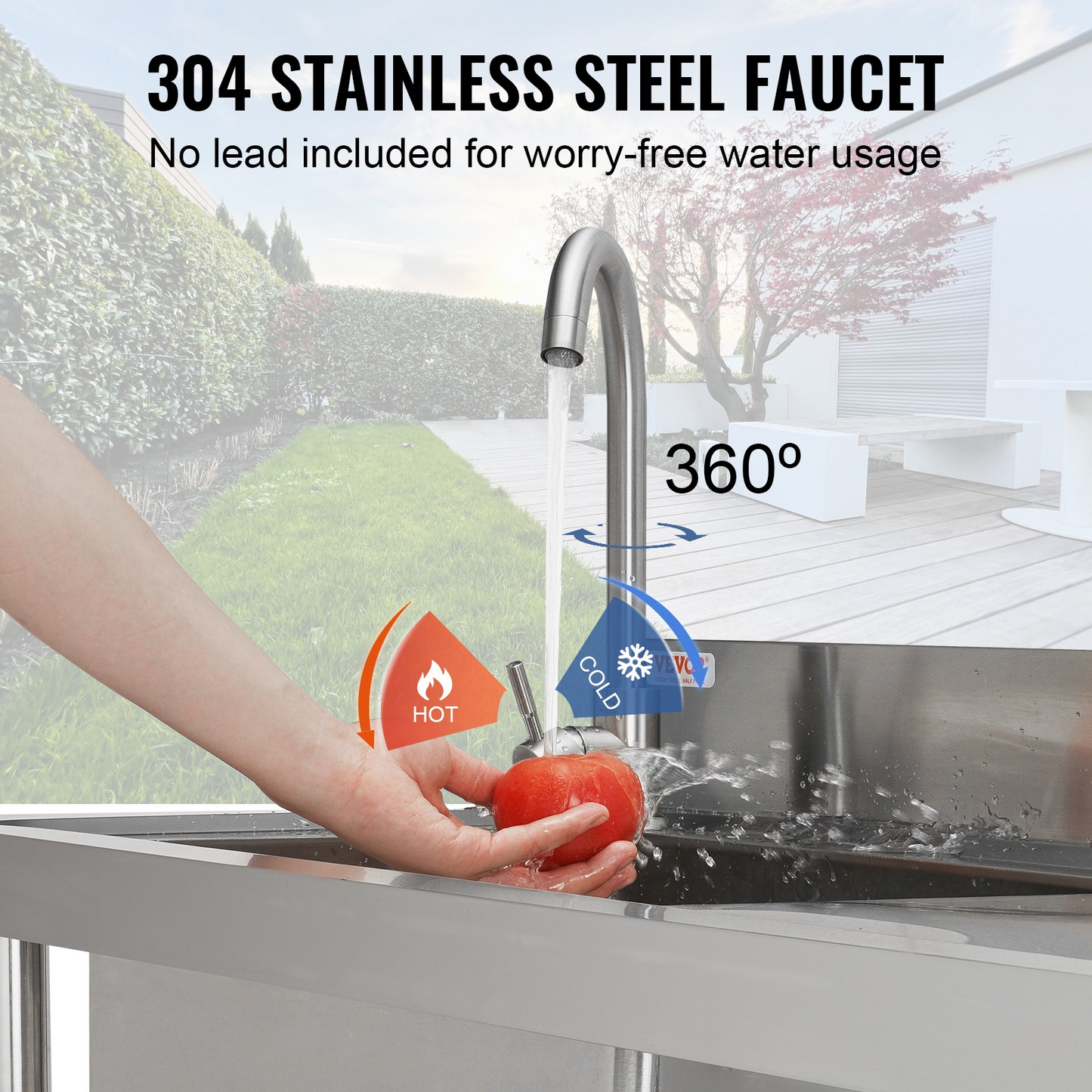 VEVOR Stainless Steel Utility Sink, 1 Compartment Free Standing Small Sink w/Workbench Faucet & legs, 100.1 x 48.5 x 95 cm Commercial Single Bowl Sinks for Garage, Restaurant, Laundry, NSF Certified