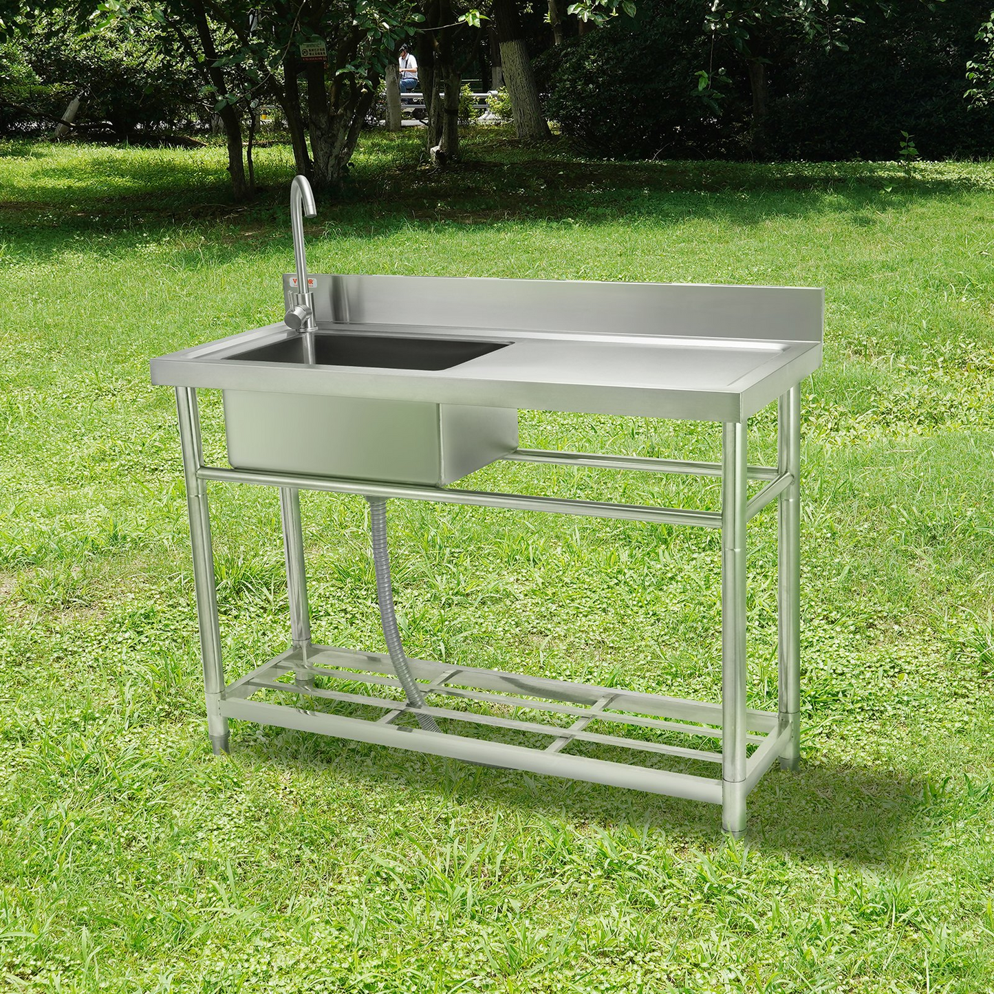 VEVOR Stainless Steel Utility Sink, 1 Compartment Free Standing Small Sink w/Workbench Faucet & legs, 100.1 x 48.5 x 95 cm Commercial Single Bowl Sinks for Garage, Restaurant, Laundry, NSF Certified