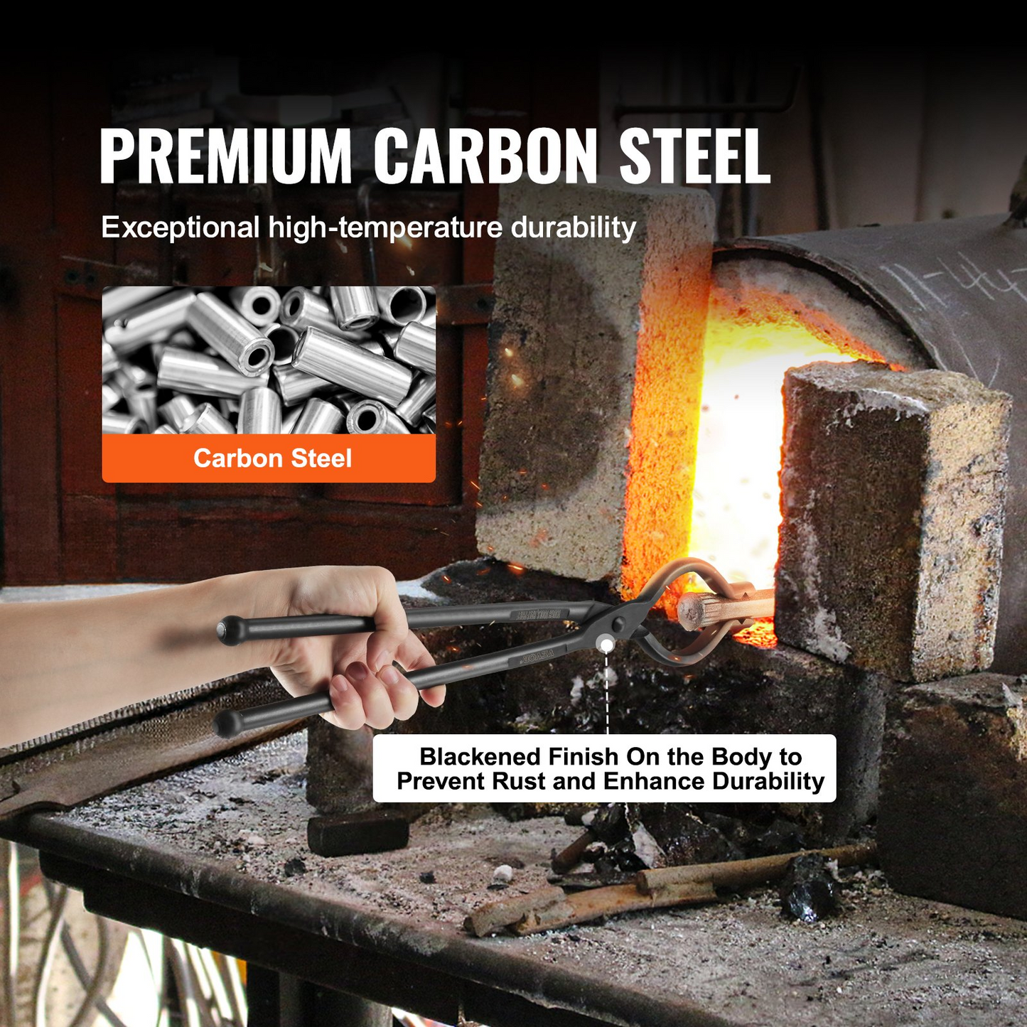 VEVOR Blacksmith Tongs, 45.7 cm V-Bit Bolt Tongs, Carbon Steel Forge Tongs with A3 Steel Rivets, for Long, Irregular, and Nail-shaped Forgings, for Beginner and Seasoned Blacksmiths and Bladesmiths