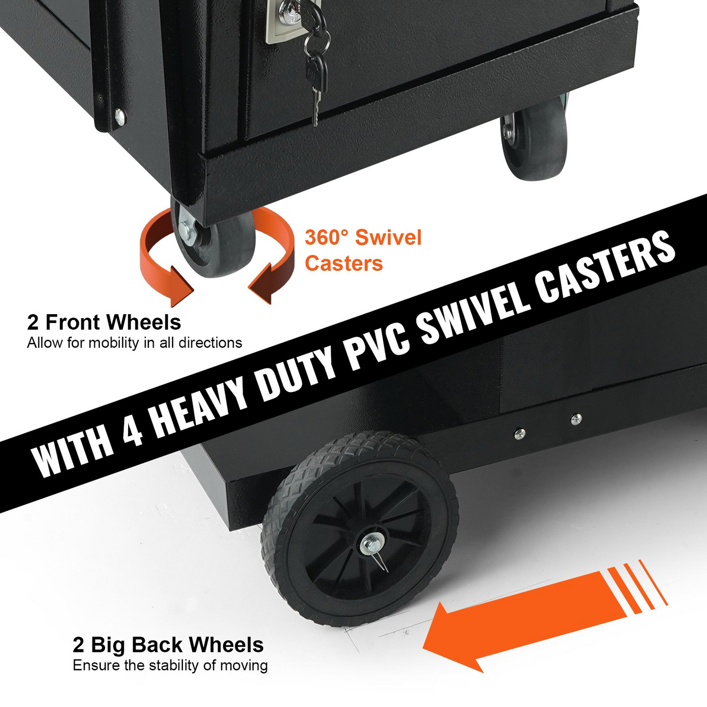 VEVOR Welding Cart, 2-Tier Heavy Duty Welder Cart with Anti-Theft Lockable Cabinet, 120.2 kg Weight Capacity, 360° Swivel Wheels, Tank Storage Safety Chains, Welding Cabinet for TIG, ARC, Plasma Cutter