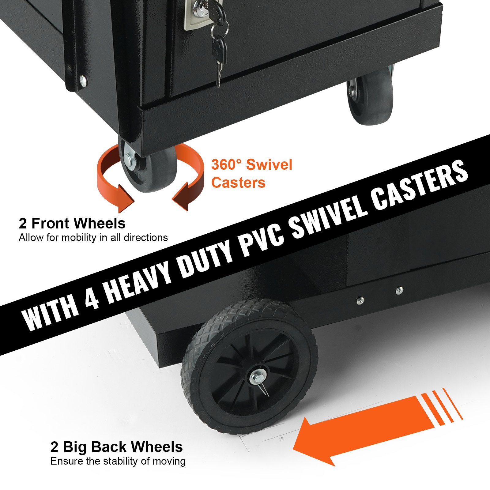 VEVOR Welding Cart, 2-Tier Heavy Duty Welder Cart with Anti-Theft Lockable Cabinet, 120.2 kg Weight Capacity, 360° Swivel Wheels, Tank Storage Safety Chains, Welding Cabinet for TIG, ARC, Plasma Cutter