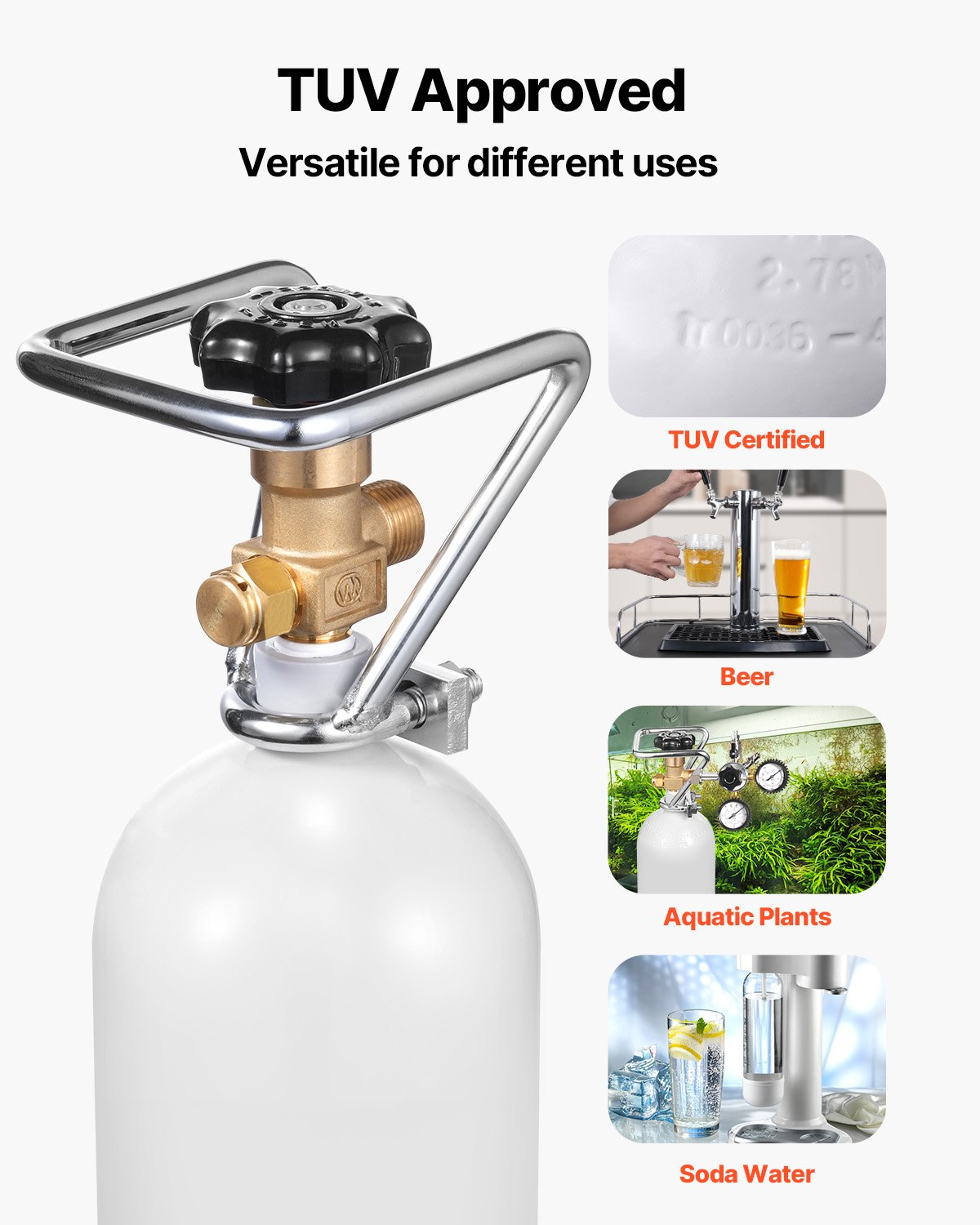 VEVOR CO2 Tank 4.41 lbs Aluminum Alloy Cylinder with DIN477 Valve TUV Approved