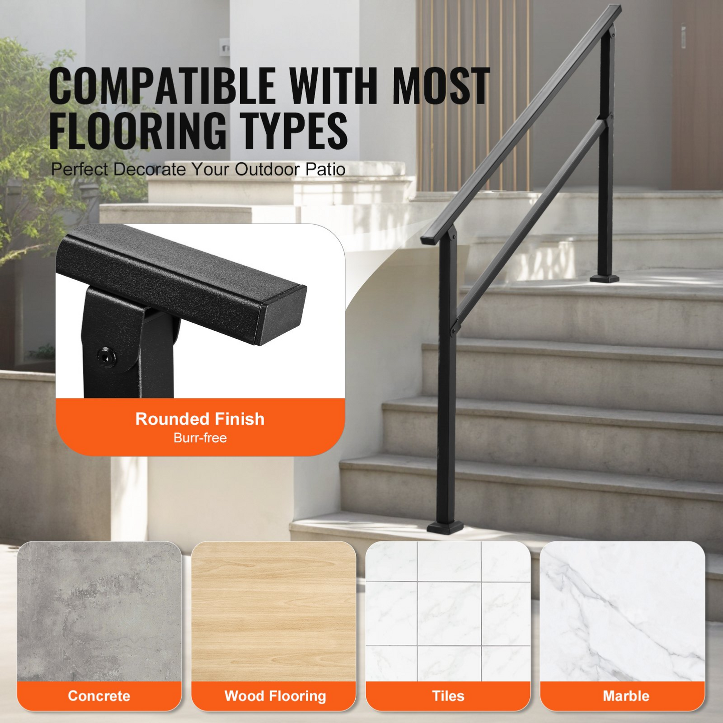VEVOR Outdoor Handrails for 4-5 Step Stairs Black Square Tube Easy Install