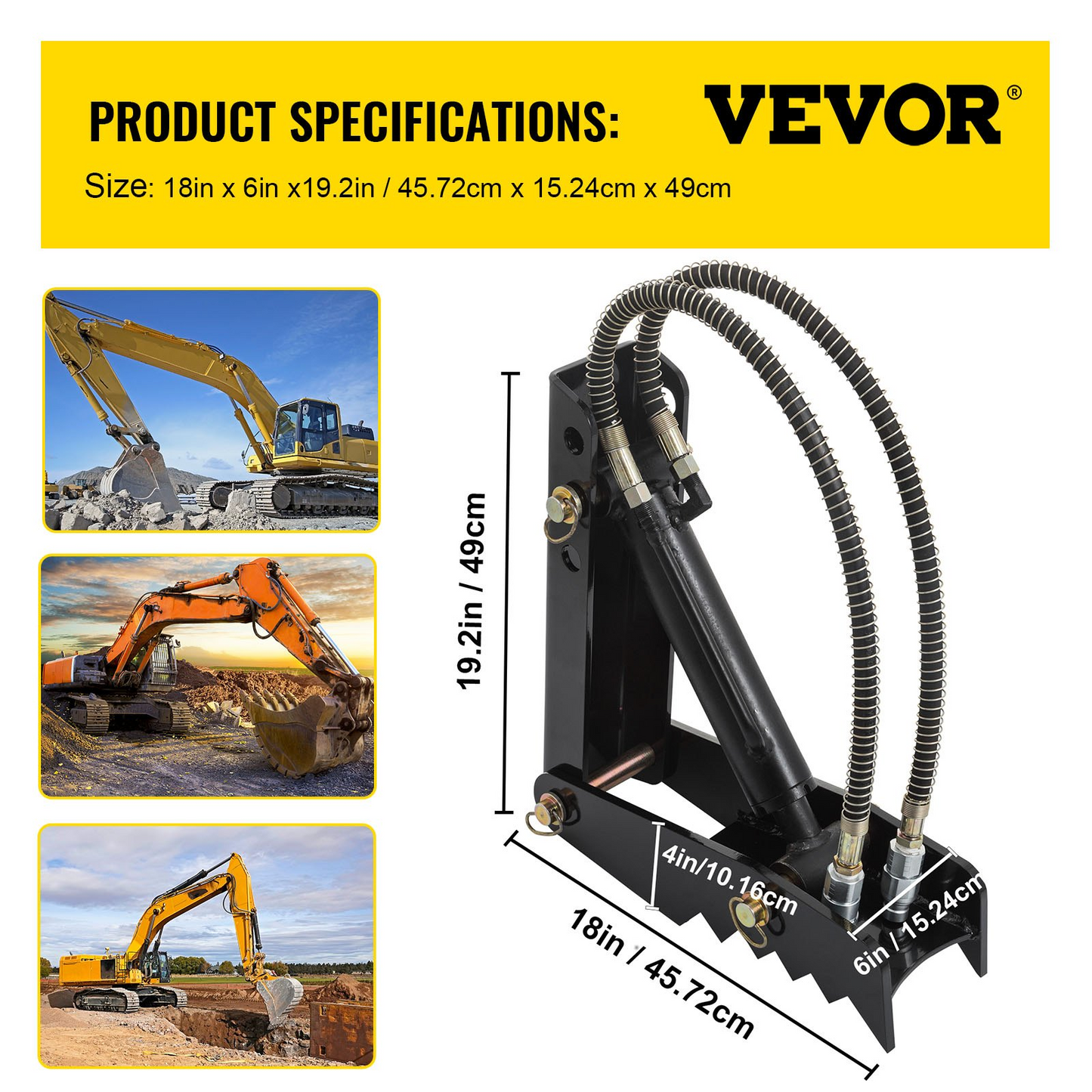 VEVOR Hydraulic Backhoe Thumb, 45.72 cm 12.70 mm Thickness Heavy Duty Excavator Thumb, Black Steel Weld On Thumb Attachments with Hydraulic Cylinder, Mechanical Hydraulic Thumb for Backhoe/Excavator