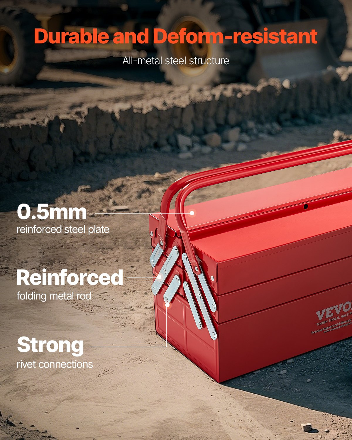 VEVOR Tool Box 18-inch 3-Tier 5-Tray Folding Cantilever Toolbox with Handle