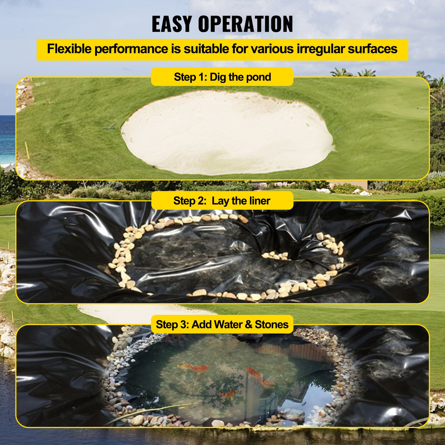 VEVOR LLDPE Pond Liner 6 x 7.6 m, Pond Liner 20 Mil, Fish Pond Liners for Waterfall, Pond and Fish Ponds