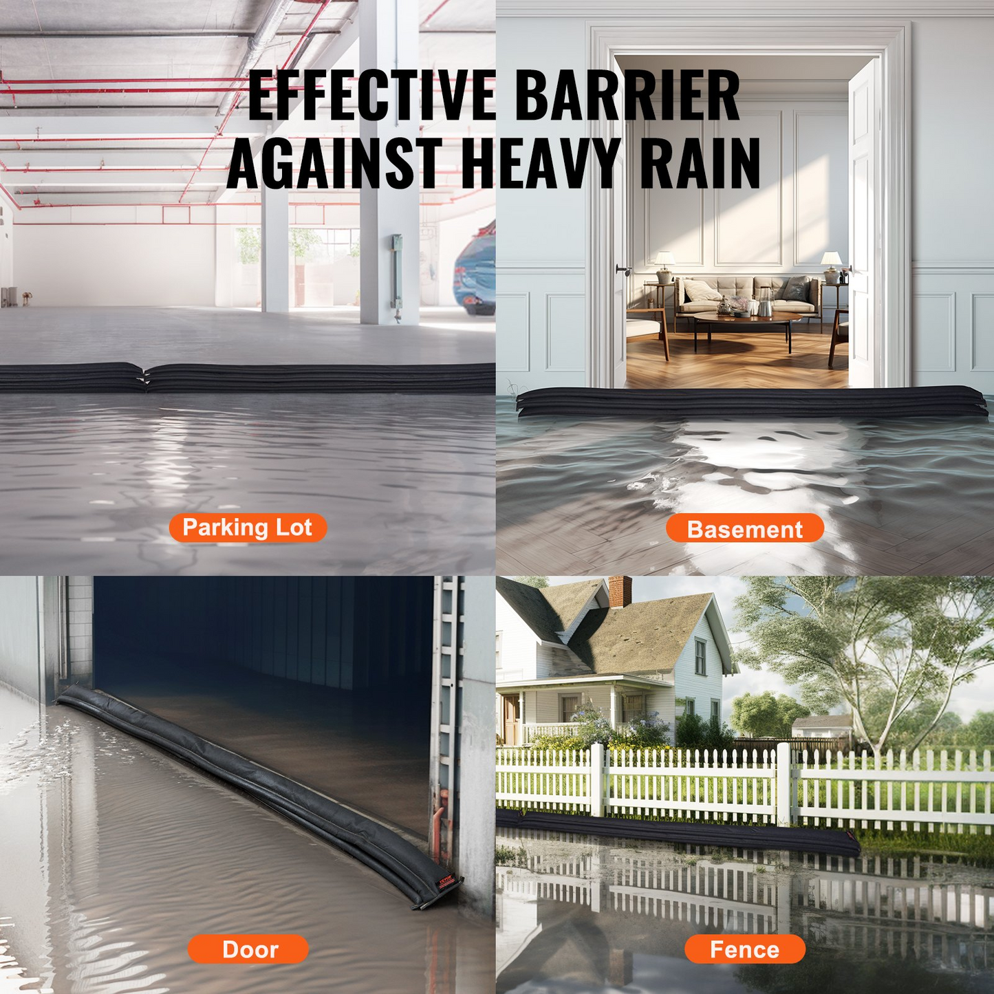 VEVOR Flood Barriers, Water Flood Dam Bags 5 Pack, Water Barriers for Flooding with Plastic Bucket, Water Activated Flood Barriers for Home, Doorway, Driveway(10ft x 6in)