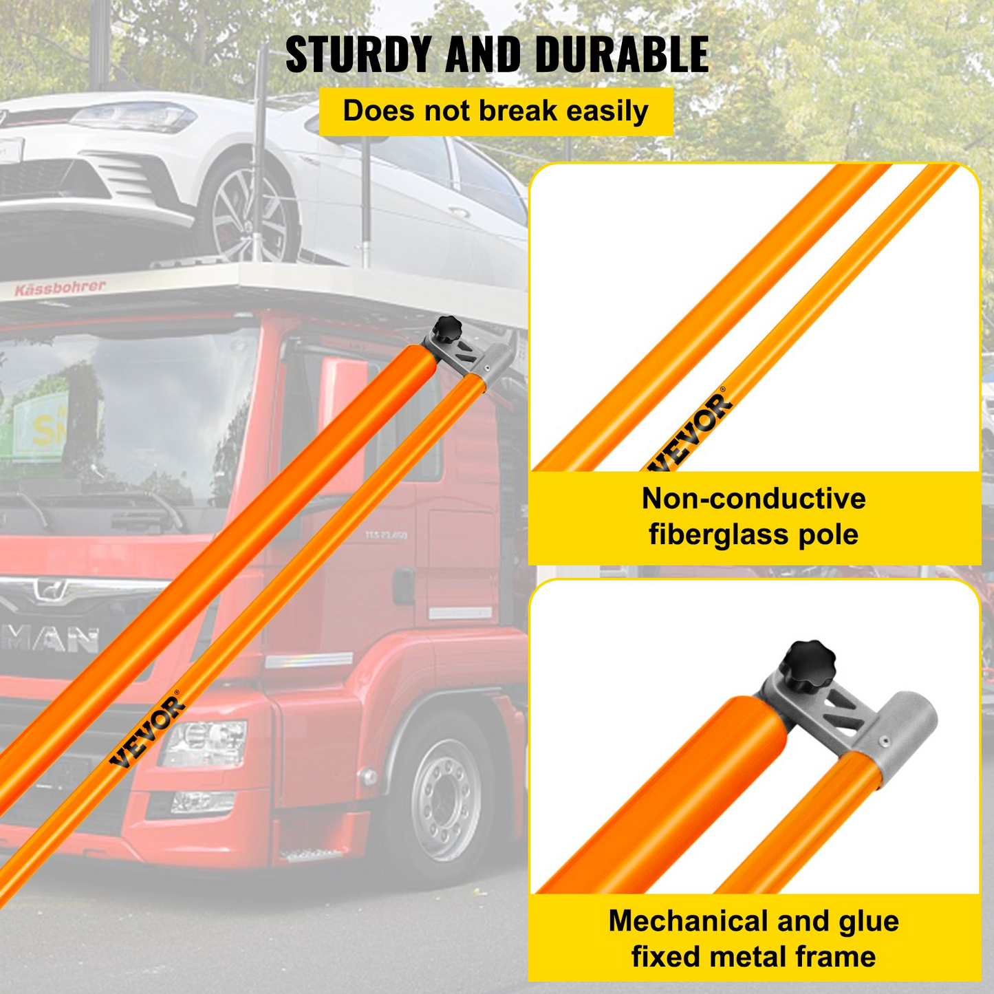 VEVOR Load Height Measuring Stick, 20' Sturdy Fiberglass Truck Height Stick with Adjustable Pole, Non-conductive Truck Height Measuring Stick with Carrying Bag, Height Stick for Trucks, Car Haulers
