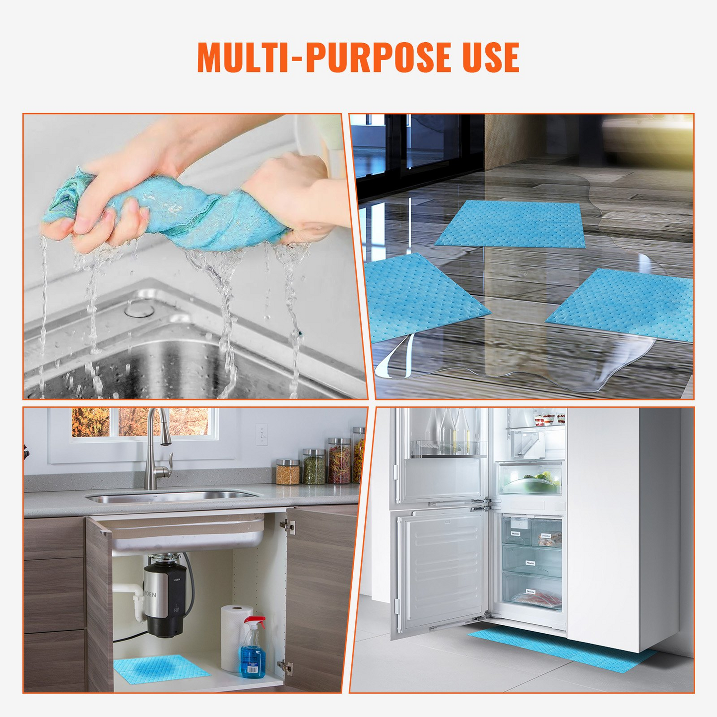 VEVOR Spill Absorbent Pads, Water Absorbing Mat Pad in Dispenser Box, 22.7L Capacity, 380 x 480 mm Polypropylene Absorbent Pad for Water, 30 pcs per Box