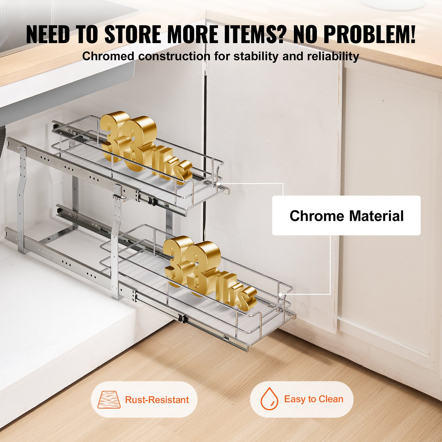 VEVOR 2-Tier Wire Pull Out Cabinet Under Sink Organizer 8.5"x21" Drawer Basket