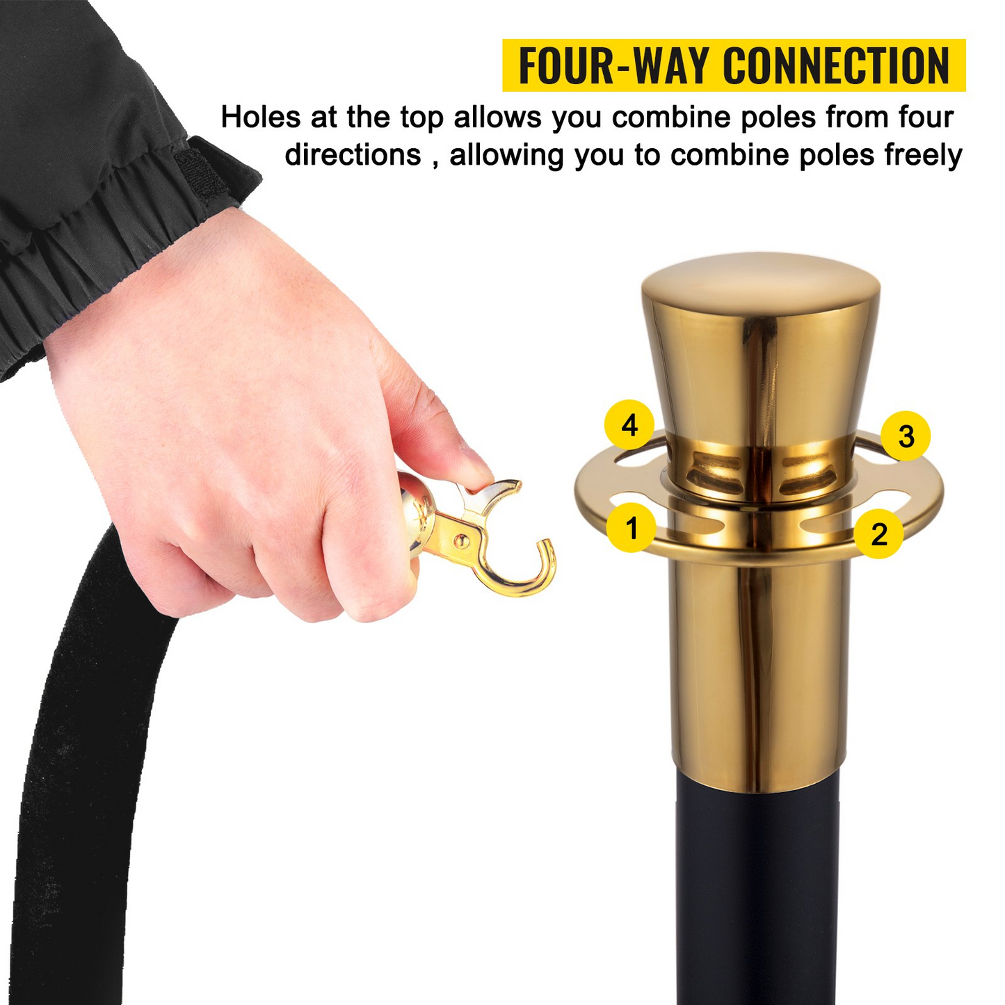VEVOR Crowd Control Stanchion Stanchion Set 6 Pieces Set w/ Black Velvet Rope