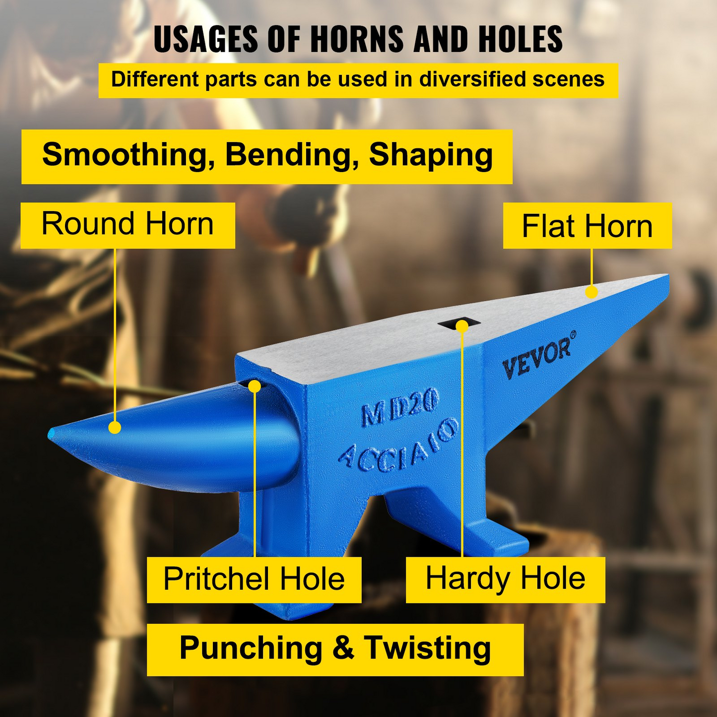 VEVOR Single Horn Anvil 20 kg Steel Anvil Blacksmith for Sale Forge Tools and Equipment Anvil Rugged Round and Square Hole Horn Anvil Blacksmith Jewelers Metalsmith Blacksmith Tool