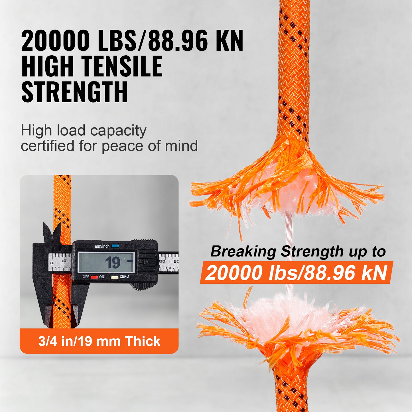 VEVOR Arborist Tree Climbing Rope Double Braid Polyester 3/4"/1.9 cm x 220'/67.1 m 24-Strand