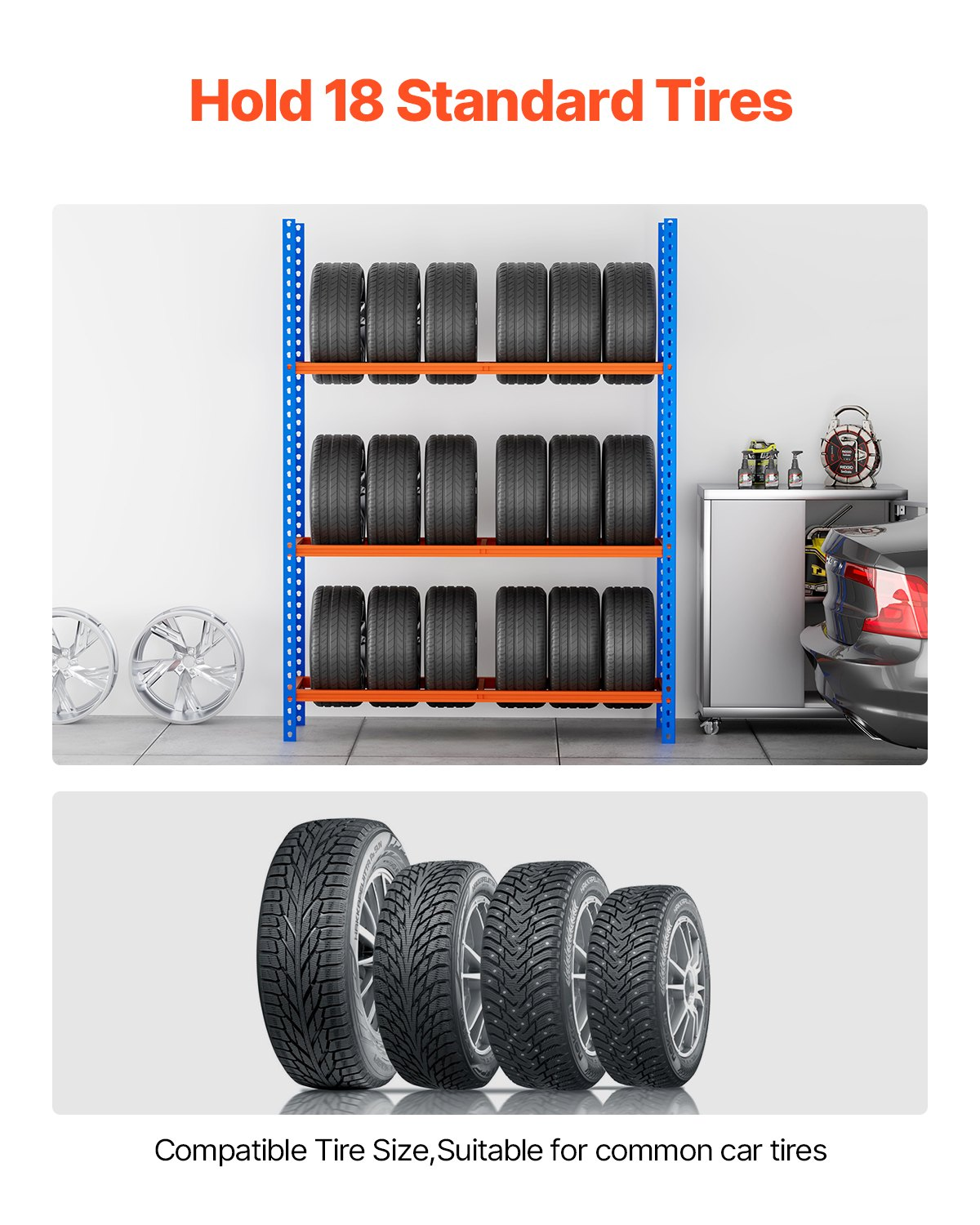 VEVOR Tire Storage Rack 3-Shelf Tire Holder Stand Holds up to 18 Standard Tires