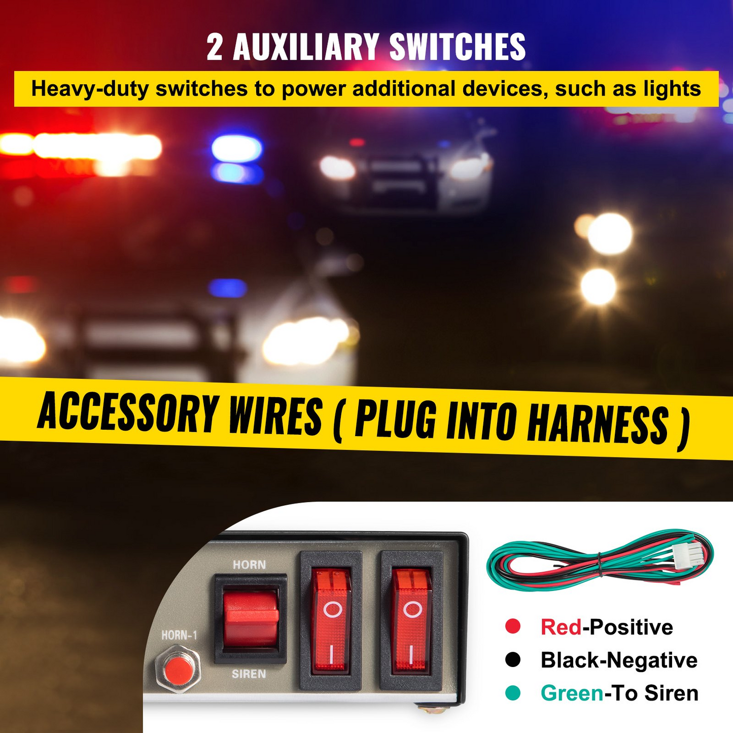 VEVOR Police Sirens 200W 9-Tone Car Warning Alarm Handhold Microphone Light Control Switches Emergency Electronic PA System for Cars Fire Trucks