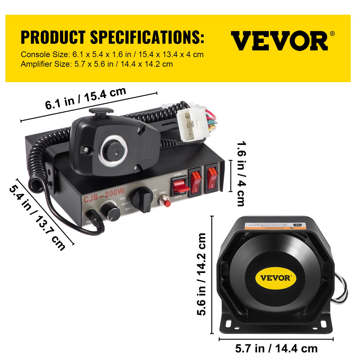 VEVOR Police Sirens 200W 9-Tone Car Warning Alarm Handhold Microphone Light Control Switches Emergency Electronic PA System for Cars Fire Trucks