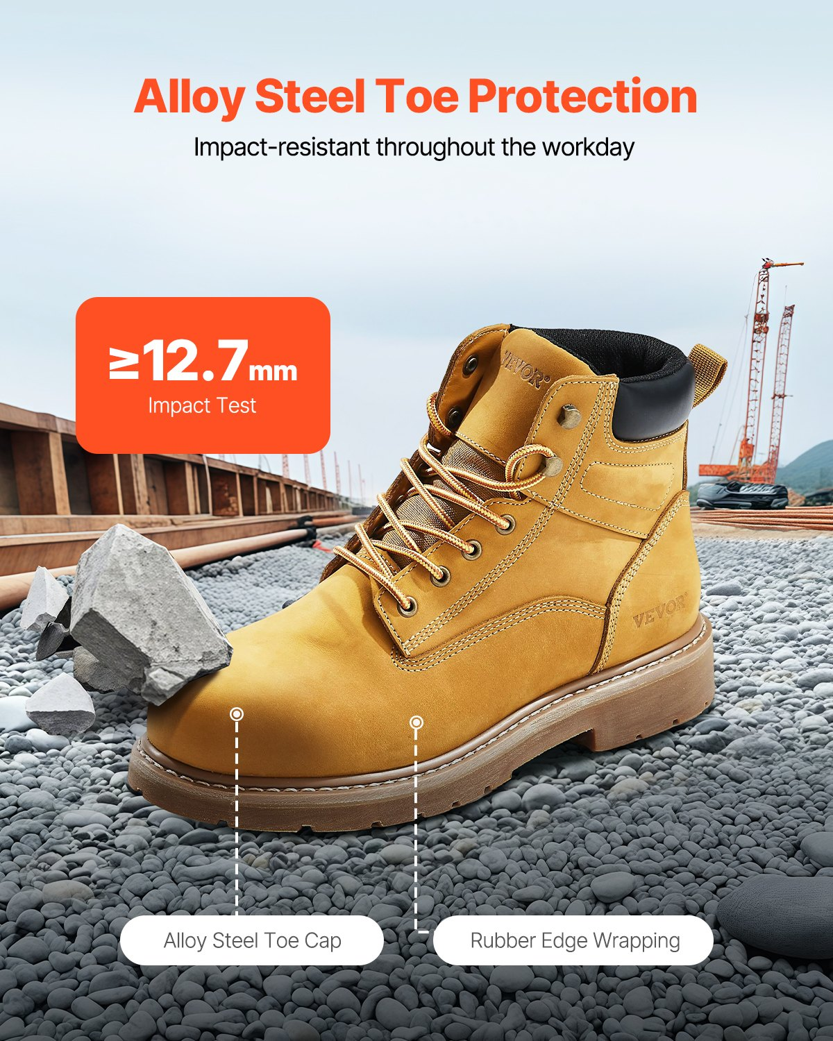 VEVOR Steel Toe Work Boots UK Size 7 Waterproof for Men Slip-Resistant