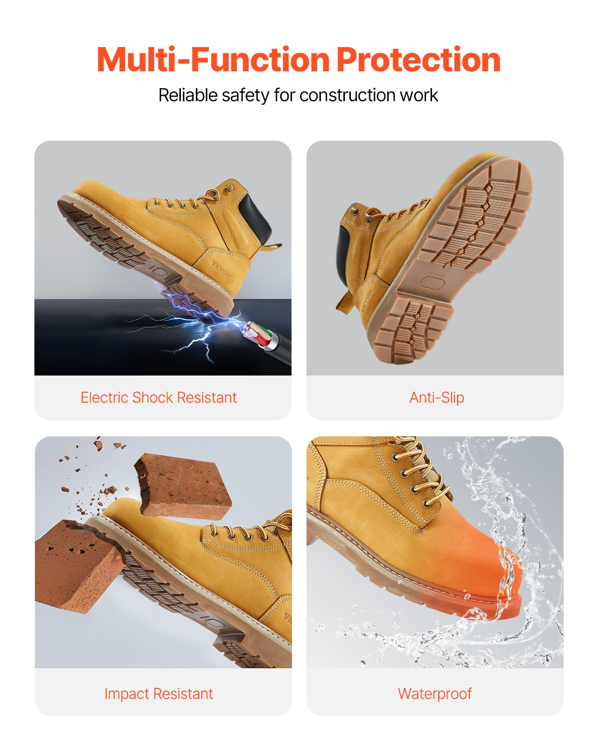 VEVOR Steel Toe Work Boots UK Size 7 Waterproof for Men Slip-Resistant