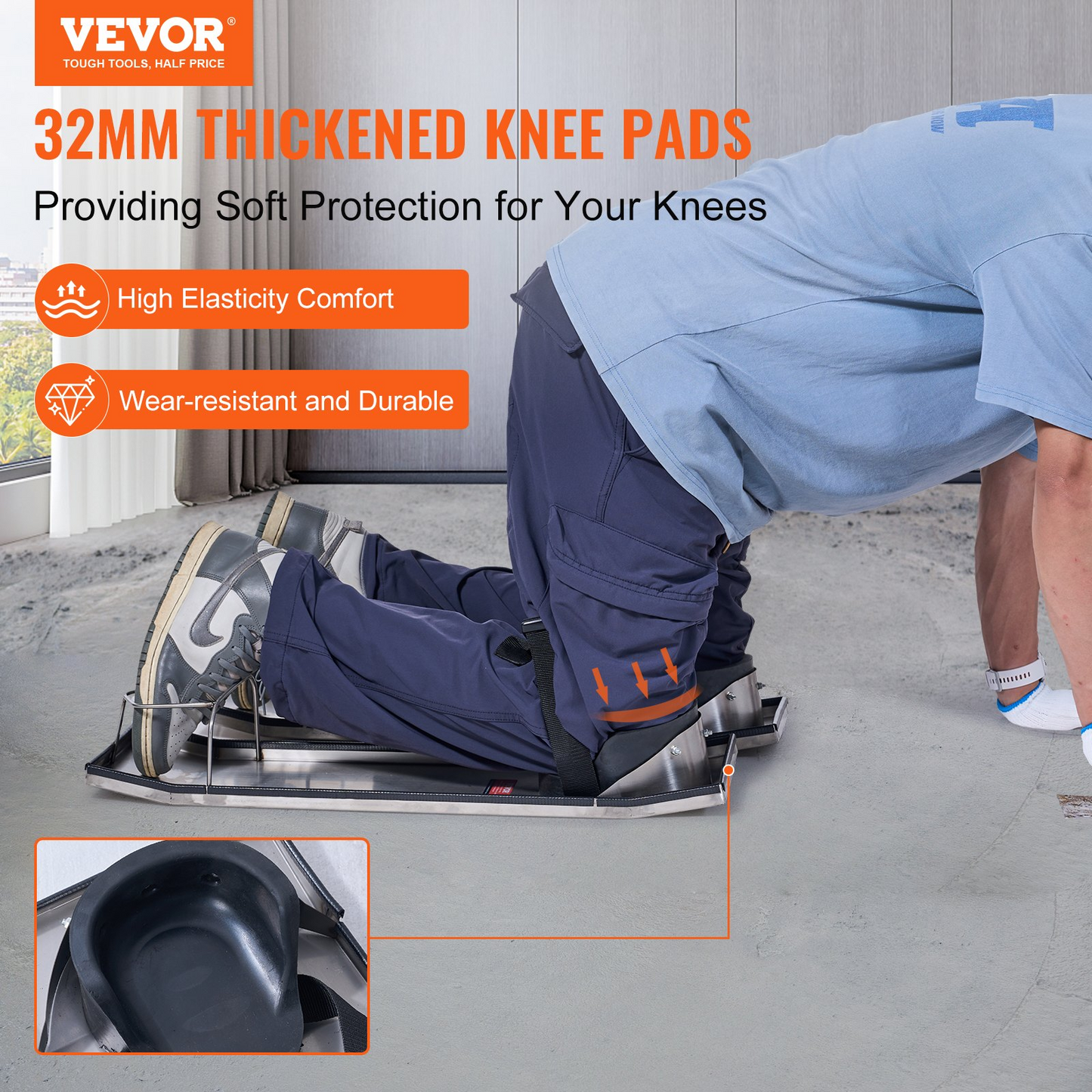 VEVOR Concrete Knee Boards Slider Knee Boards 28” x 8” Kneeler Board Stainless Steel Kneedboards Concrete Sliders Pair Moving Sliders w/ Concrete Knee Pads & Board Straps for Concrete Finishing