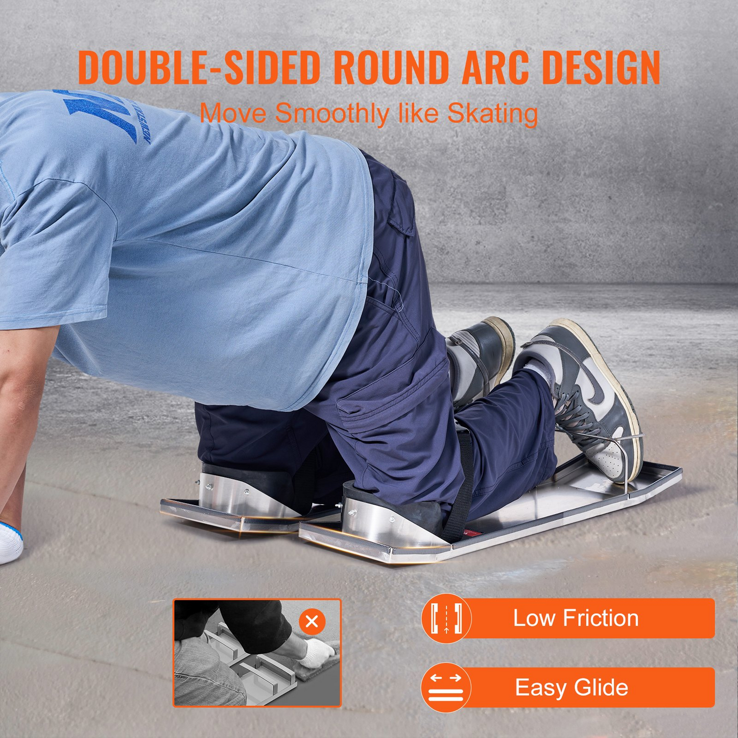 VEVOR Concrete Knee Boards Slider Knee Boards 28” x 8” Kneeler Board Stainless Steel Kneedboards Concrete Sliders Pair Moving Sliders w/ Concrete Knee Pads & Board Straps for Concrete Finishing