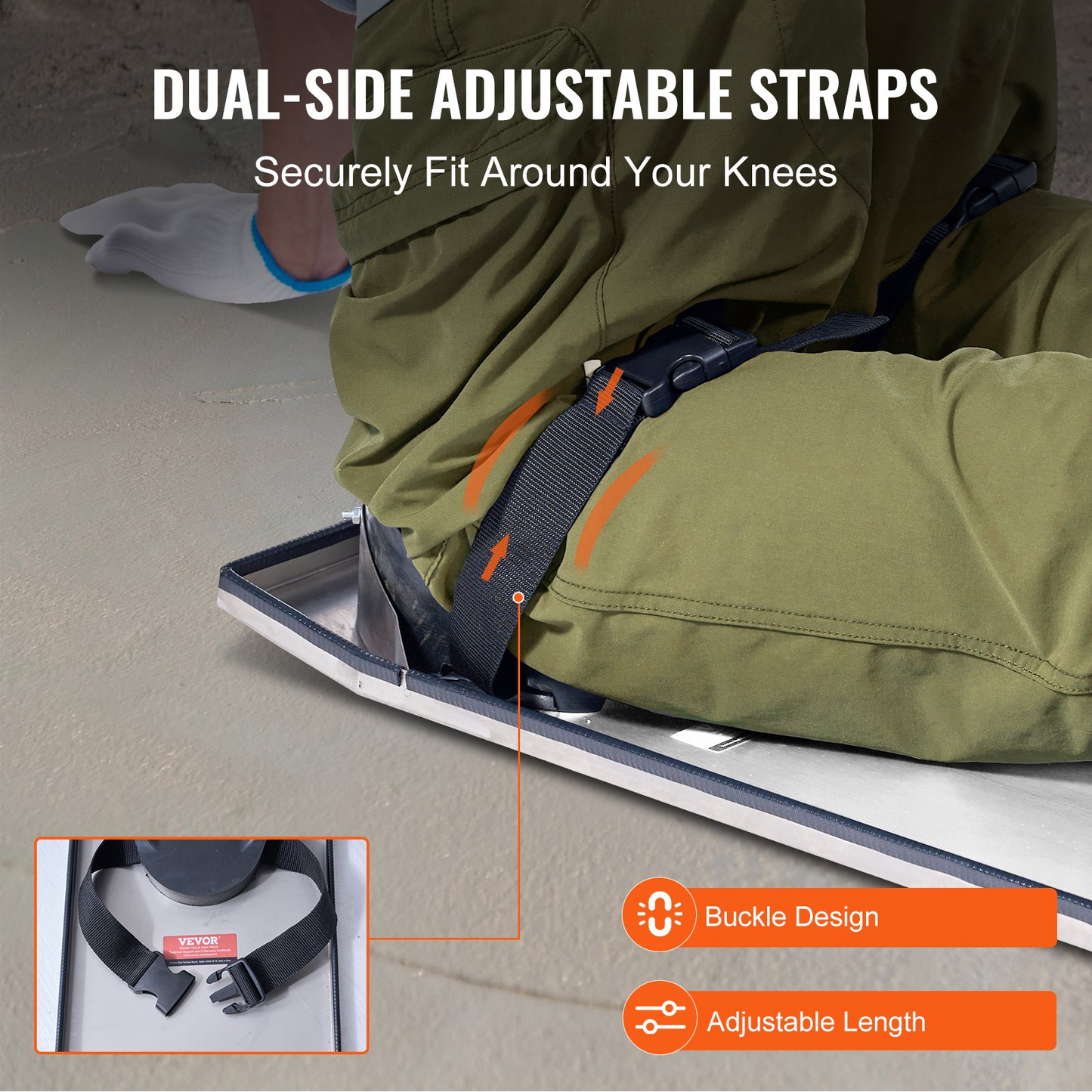 VEVOR Concrete Knee Boards Slider Knee Boards 28” x 8” Kneeler Board Stainless Steel Kneedboards Concrete Sliders Pair Moving Sliders w/ Concrete Knee Pads & Board Straps for Concrete Finishing