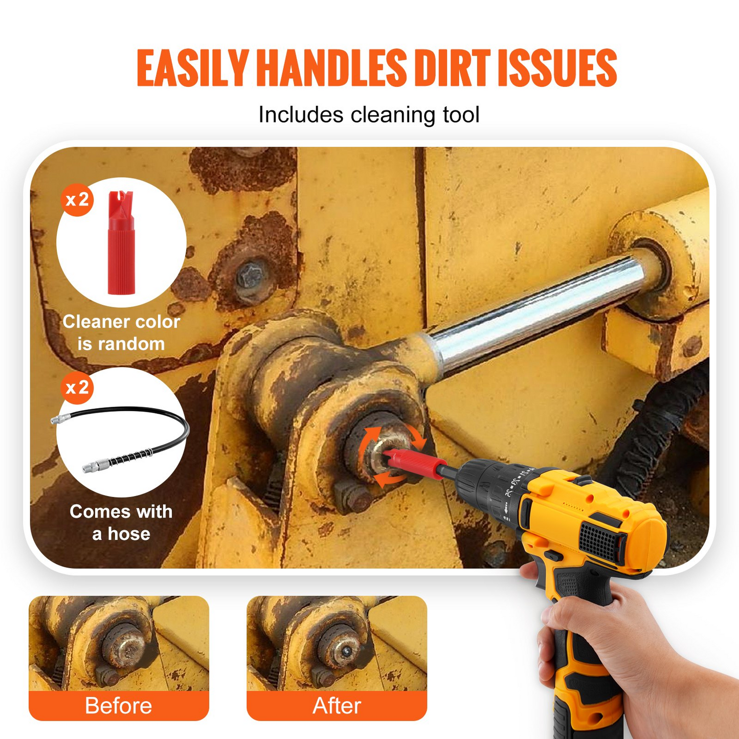 VEVOR Grease Gun Coupler 2 PCS, 10000 PSI High Pressure, 3-Jaw Locking Quick Release Grease Gun Tip with Hose/Cleaner/Extension Needle/Leak-Proof Cap, Compatible with All Grease Guns 1/8" NPT Fittings