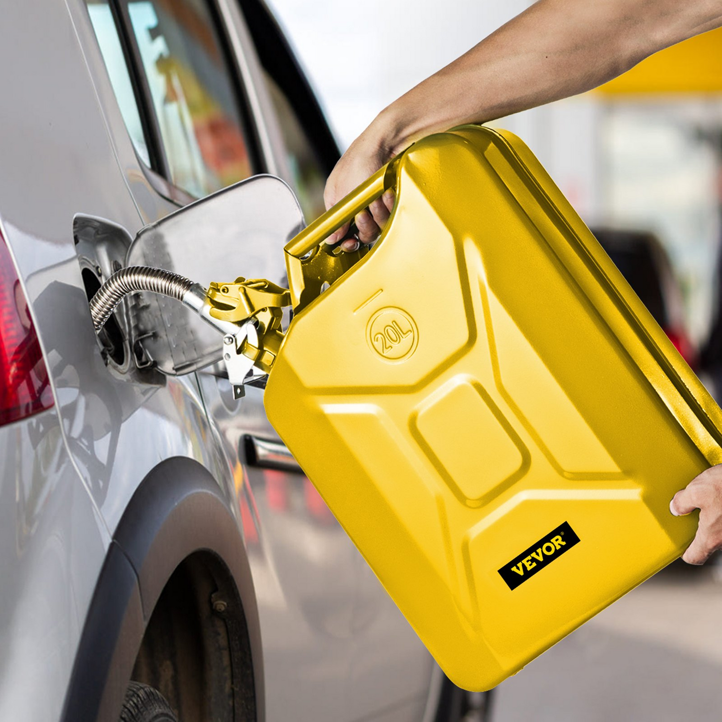 VEVOR Jerry Fuel Can, 5.3 Gallon / 20 L Portable Jerry Gas Can with Flexible Spout System, Rustproof & Heat-resistant Steel Fuel Tank for Cars Trucks Equipment, Yellow