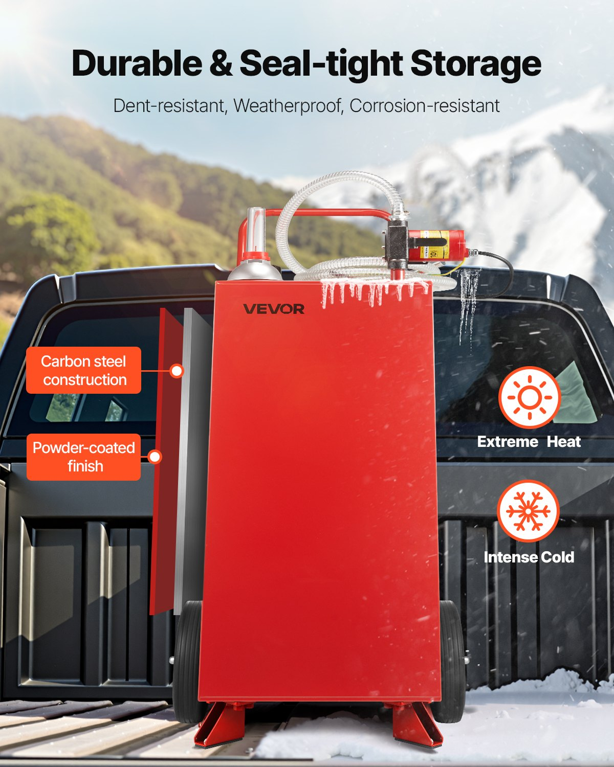 VEVOR 30 Gallon Fuel Caddy Gasoline & Diesel Fuel Tank with Manual Pump Red