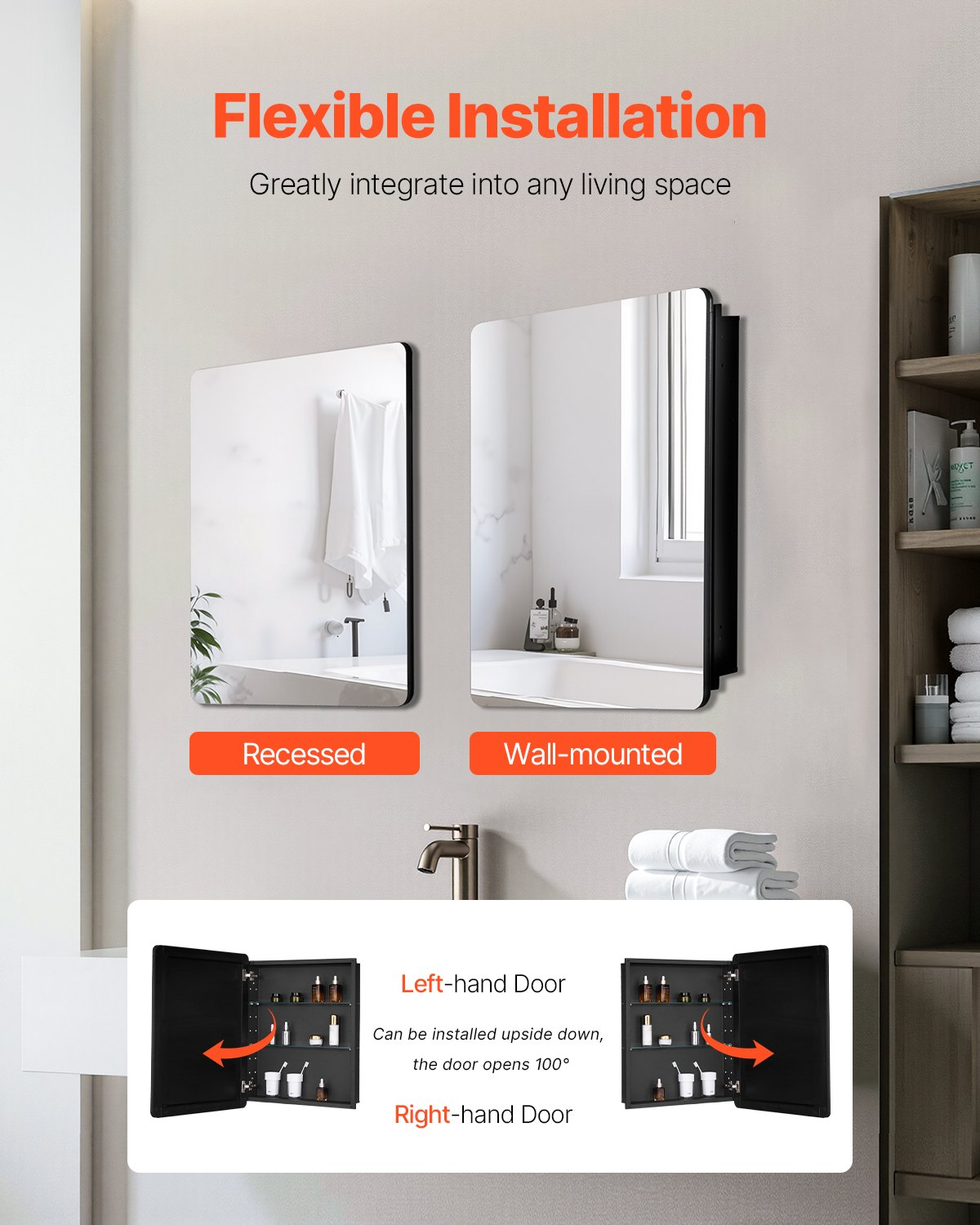 VEVOR Medicine Cabinet 24" x 30" Mirror Medicine Cabinet Adjustable Shelves