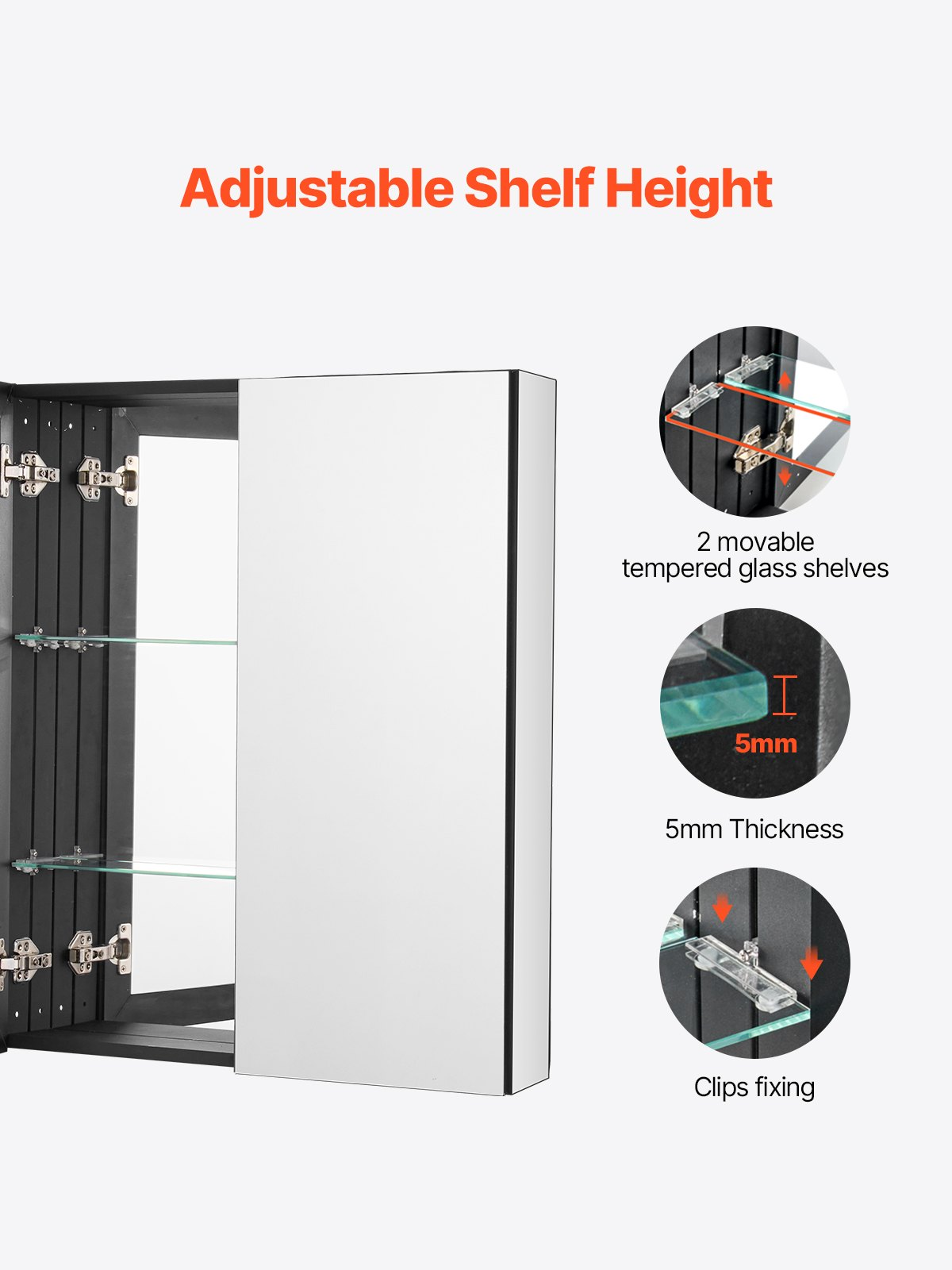 VEVOR Medicine Cabinet 26" x 30" Mirror Medicine Cabinet Adjustable Shelves
