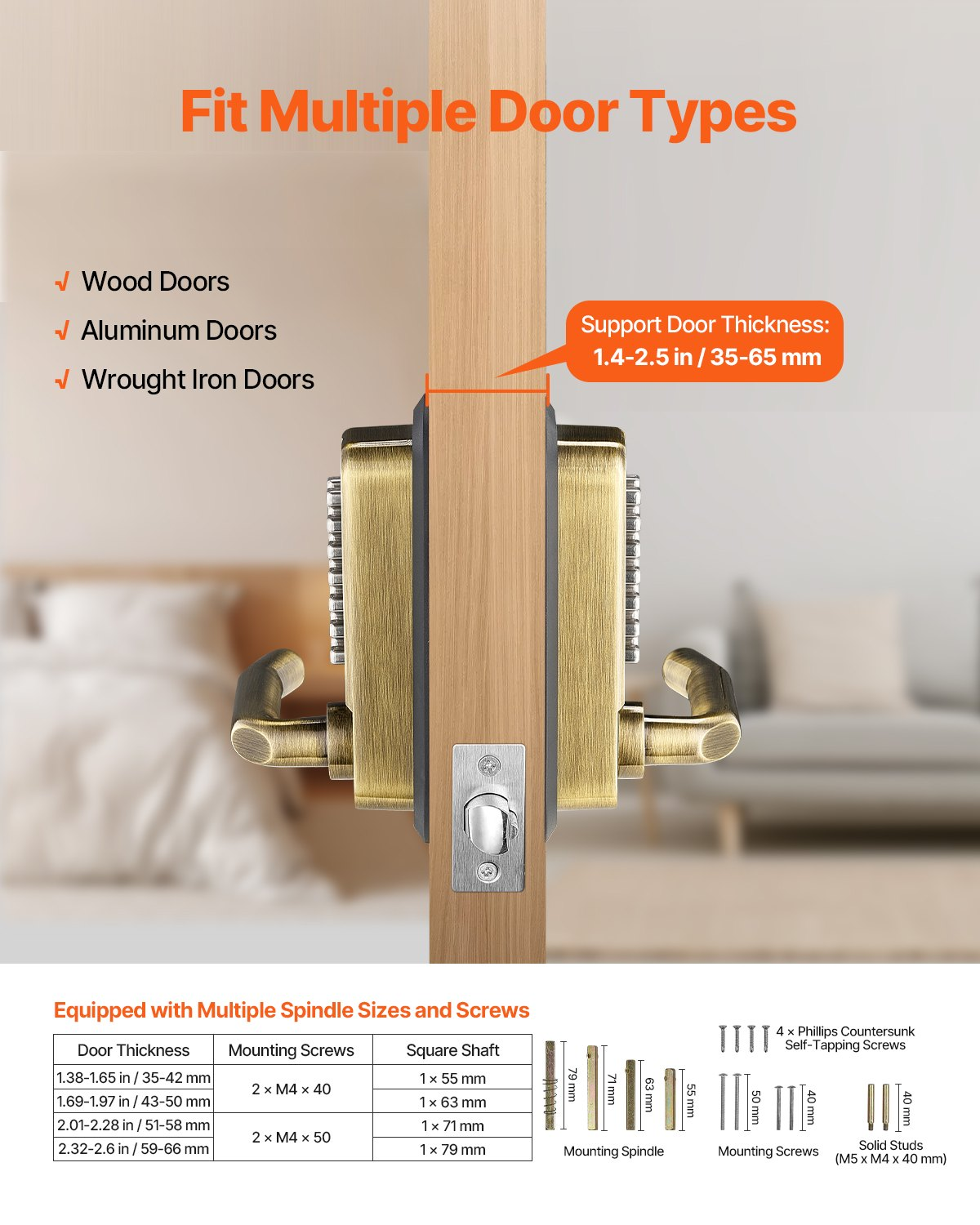 VEVOR Mechanical Keyless Entry Door Lock 14 Key Mechanical Door Lock Waterproof
